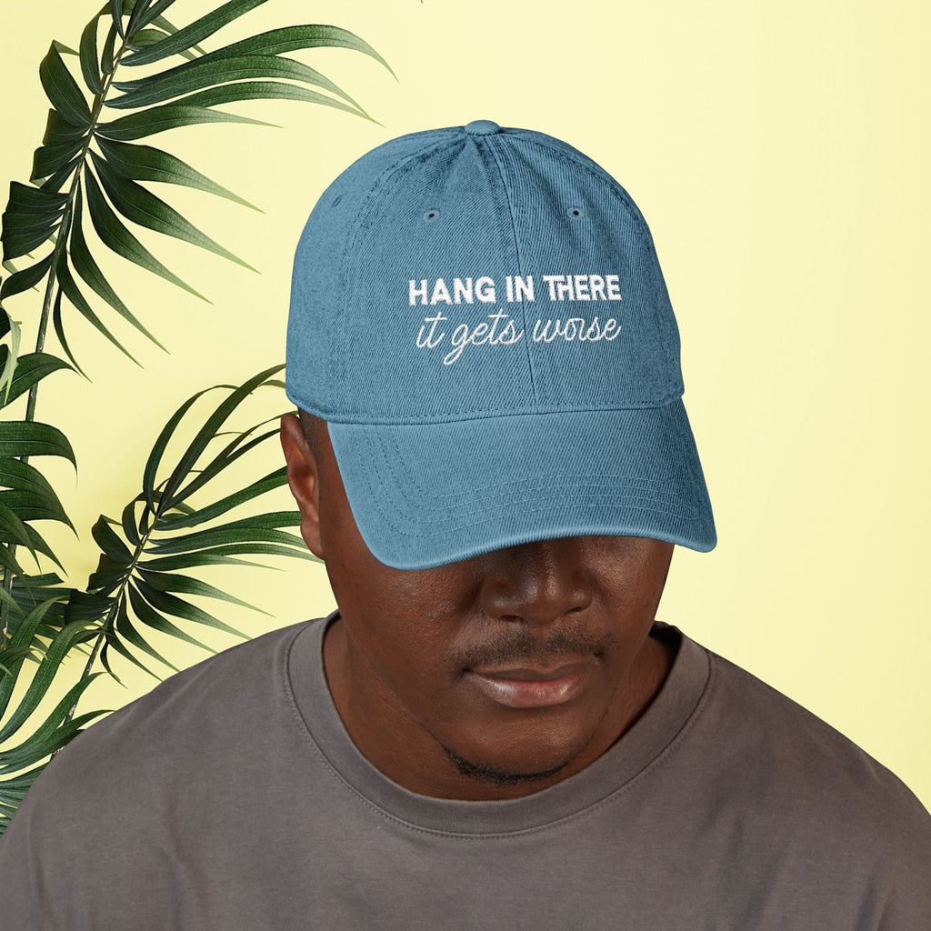 Bespattered Facade "Hang in There" White Embroidered Denim Cap