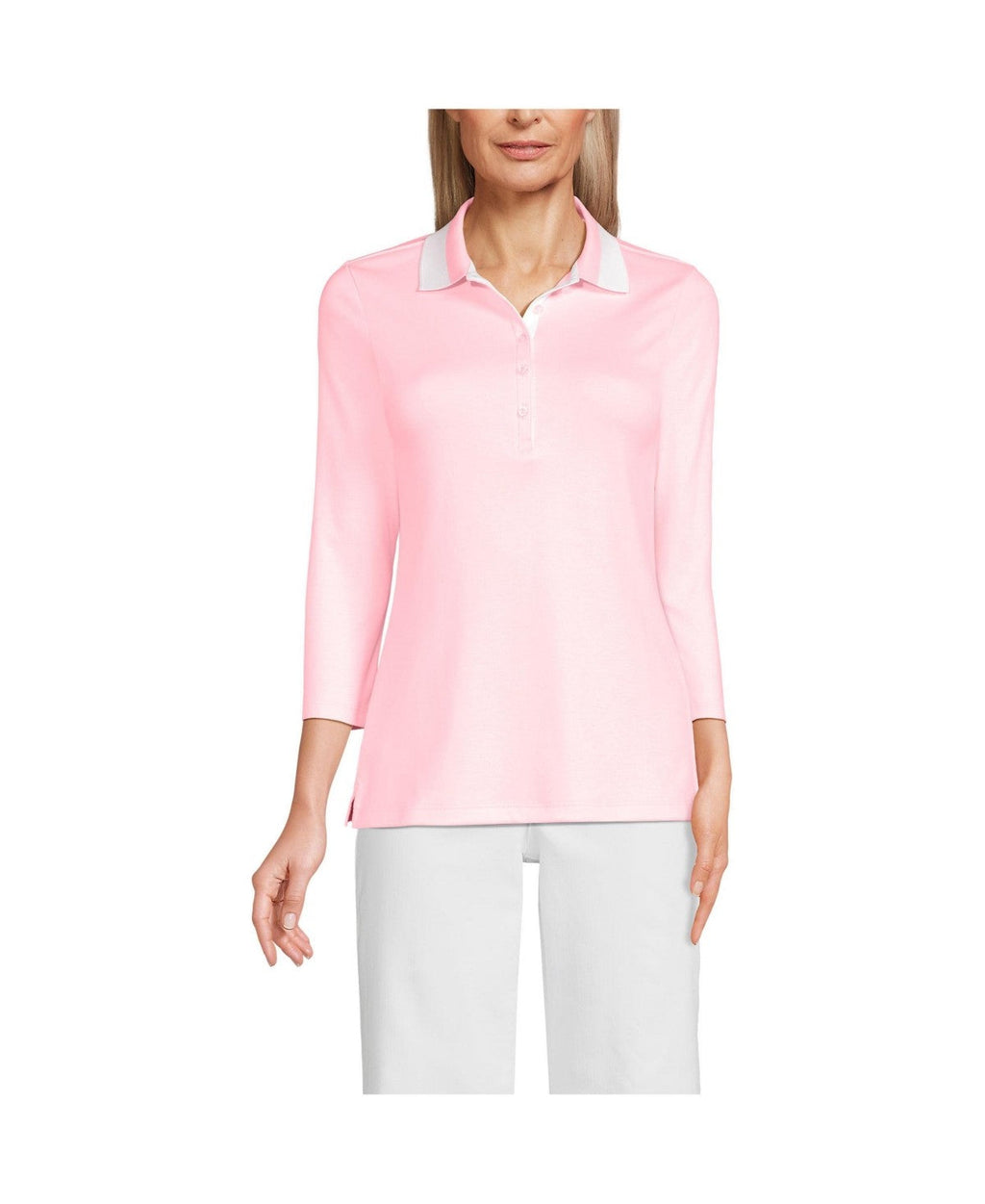 Lands End Womens 3/4 Sleeve Supima Cotton Polo Shirt, Size Large