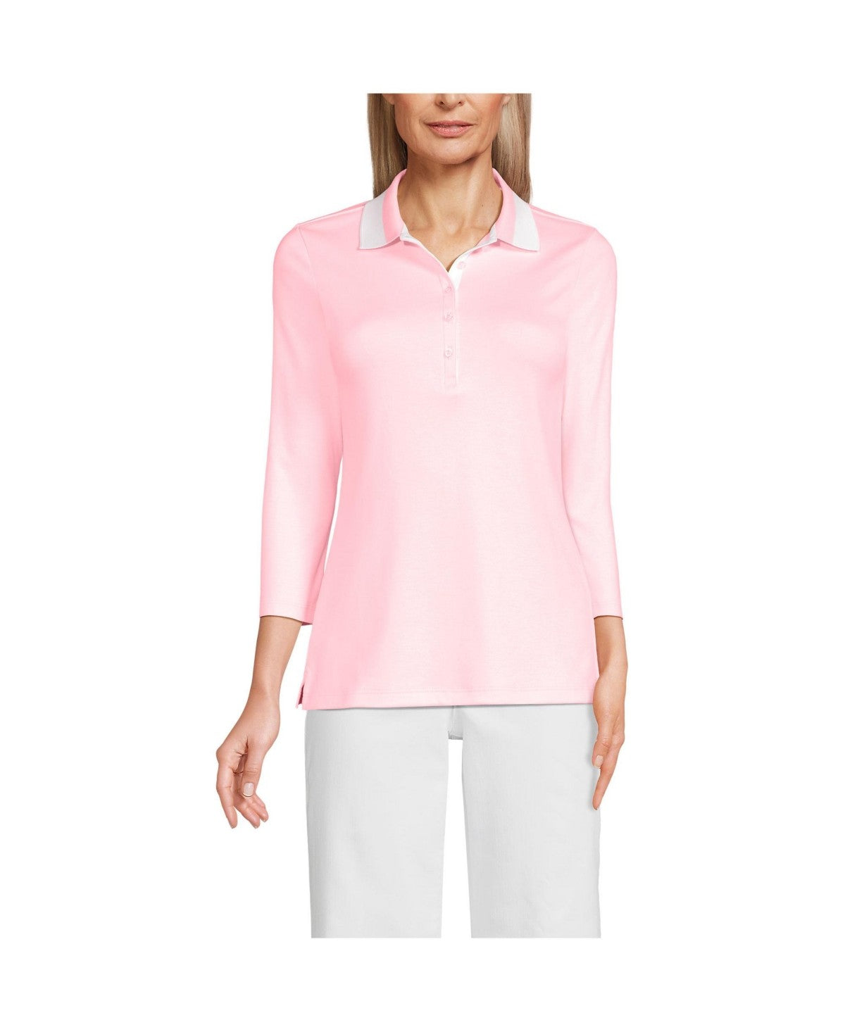 Lands End Womens 3/4 Sleeve Supima Cotton Polo Shirt, Size Large