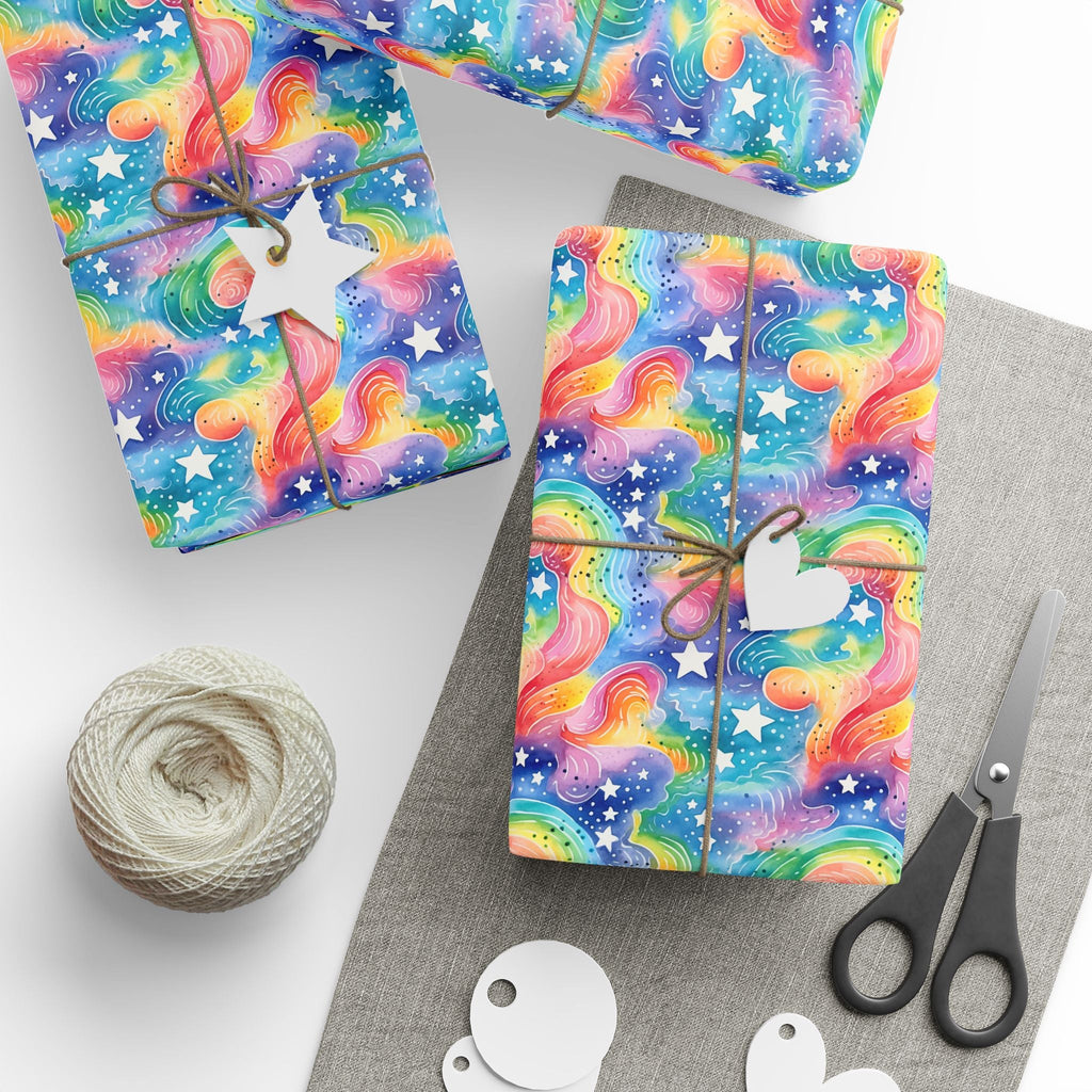 Bespattered Facade Rainbow Sky Wrapping Paper | Three Sizes | Glossy or Matte