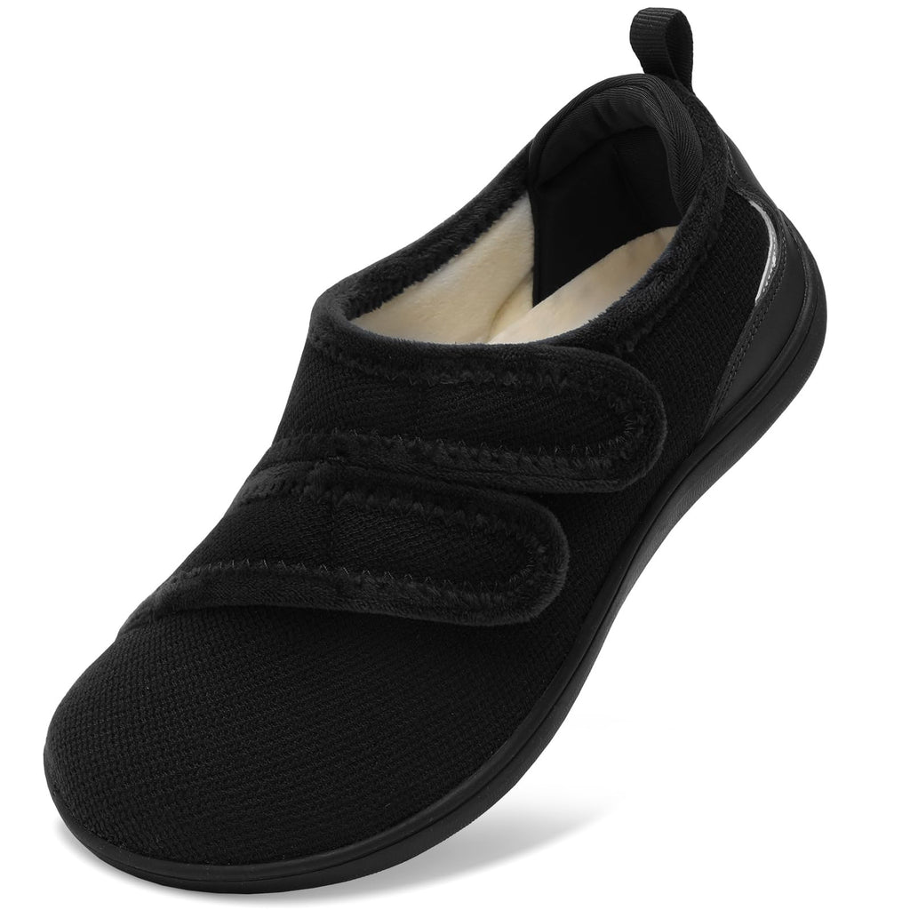 XIHALOOK Womens Slippers Wide Diabetic Shoes Adjustable Walking Shoes Arthritis Edema House Shoes for Indoor Outdoor Black 10 Wide