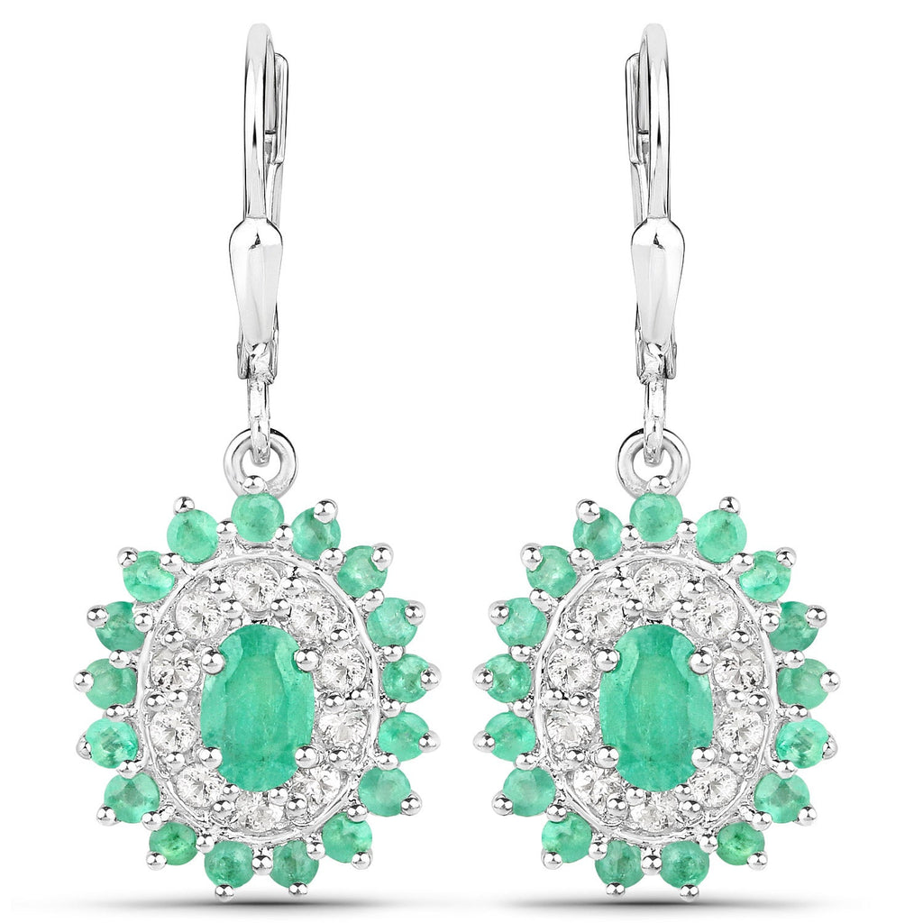 6.53 Carat Genuine Zambian Emerald and White Topaz .925 Sterling Silver 3 Piece Jewelry Set (Ring, Earrings, and Pendant w/ Chain)