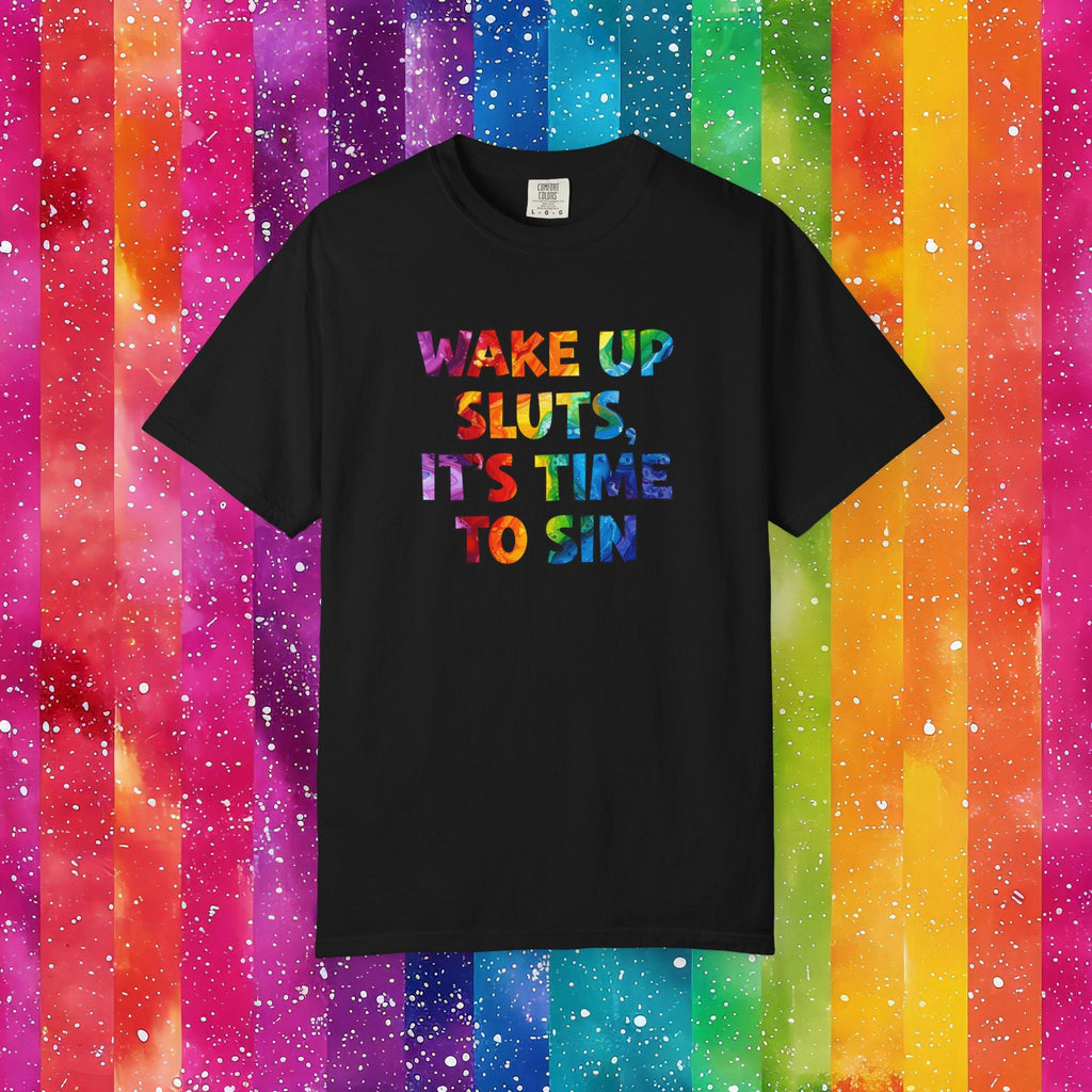Bespattered Facade Rainbow Wake Up Colorful LGBTQ+ Pride Premium Unisex Comfort Colors Garment Dyed 100% Cotton T-Shirt