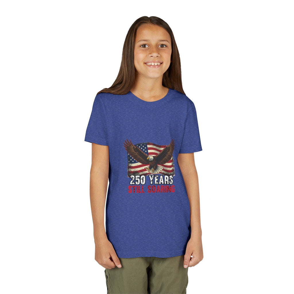 Youth Tee - "250 Years Still Soaring" Eagle American Flag Patriotic T‑Shirt