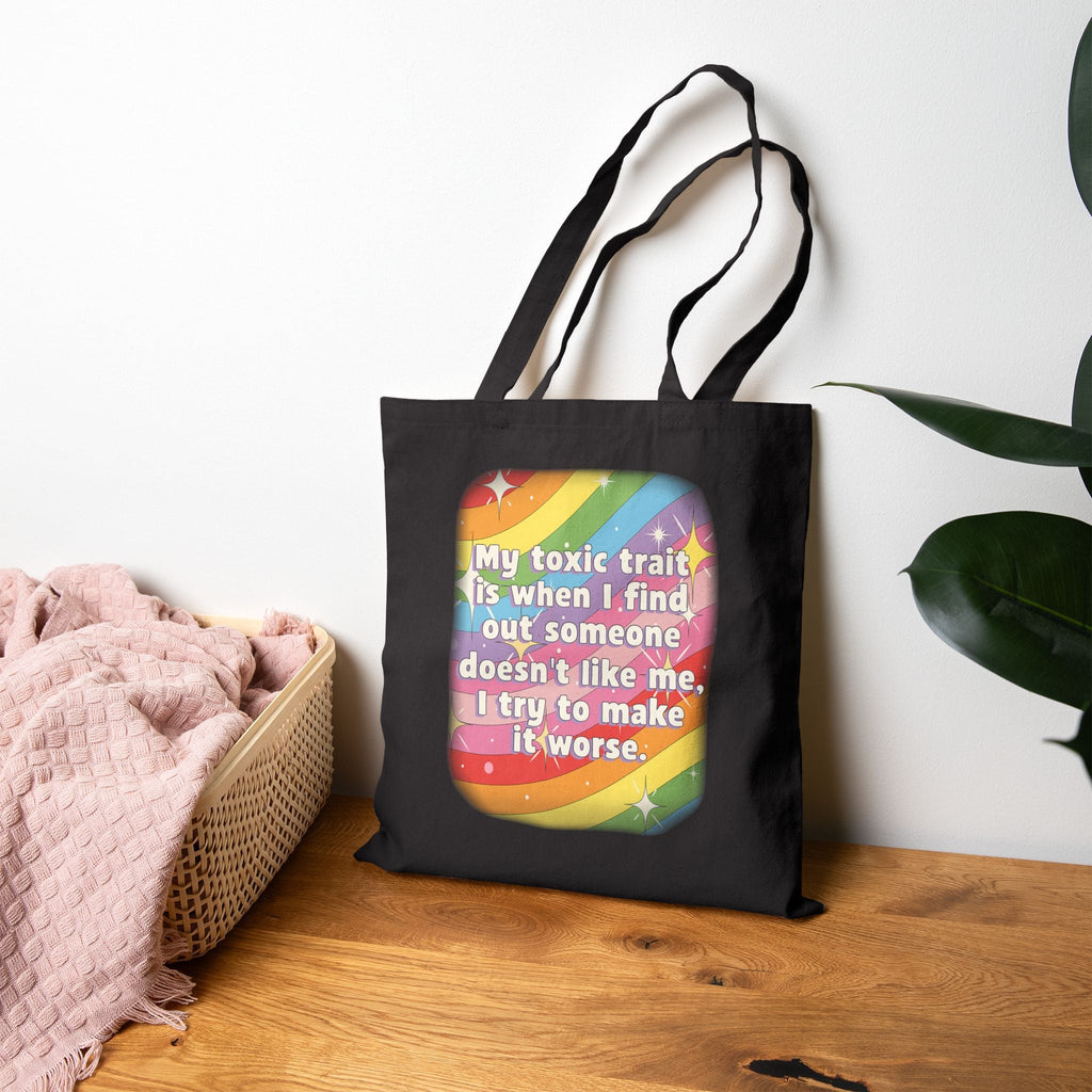Bespattered Facade Rainbow "Toxic Trait" Canvas Tote Bag Reusable Carryall