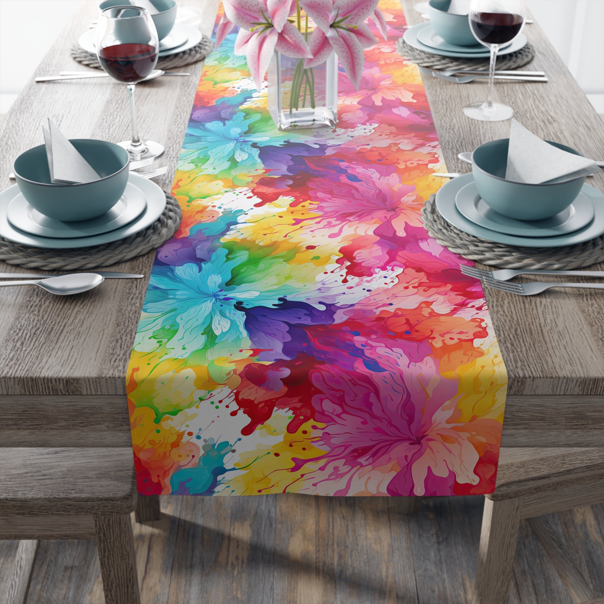 Bespattered Facade Rainbow Abstract Flowers Table Runner (2 sizes)