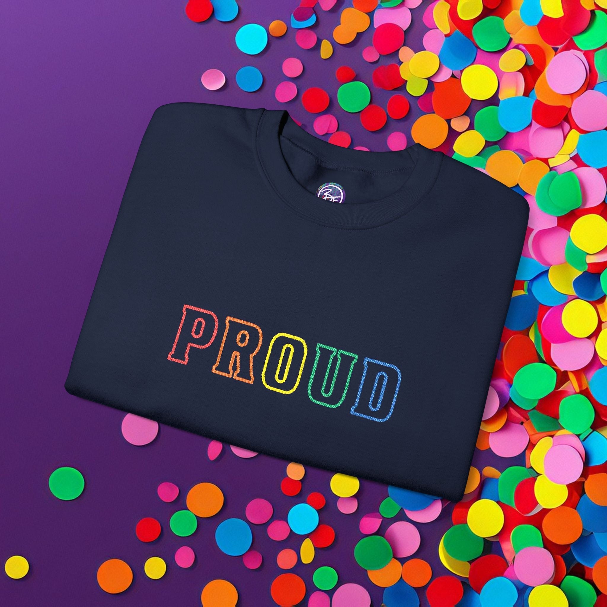 Bespattered Facade Proud Rainbow LGBTQ+ Pride Embroidered Crewneck Sweatshirt
