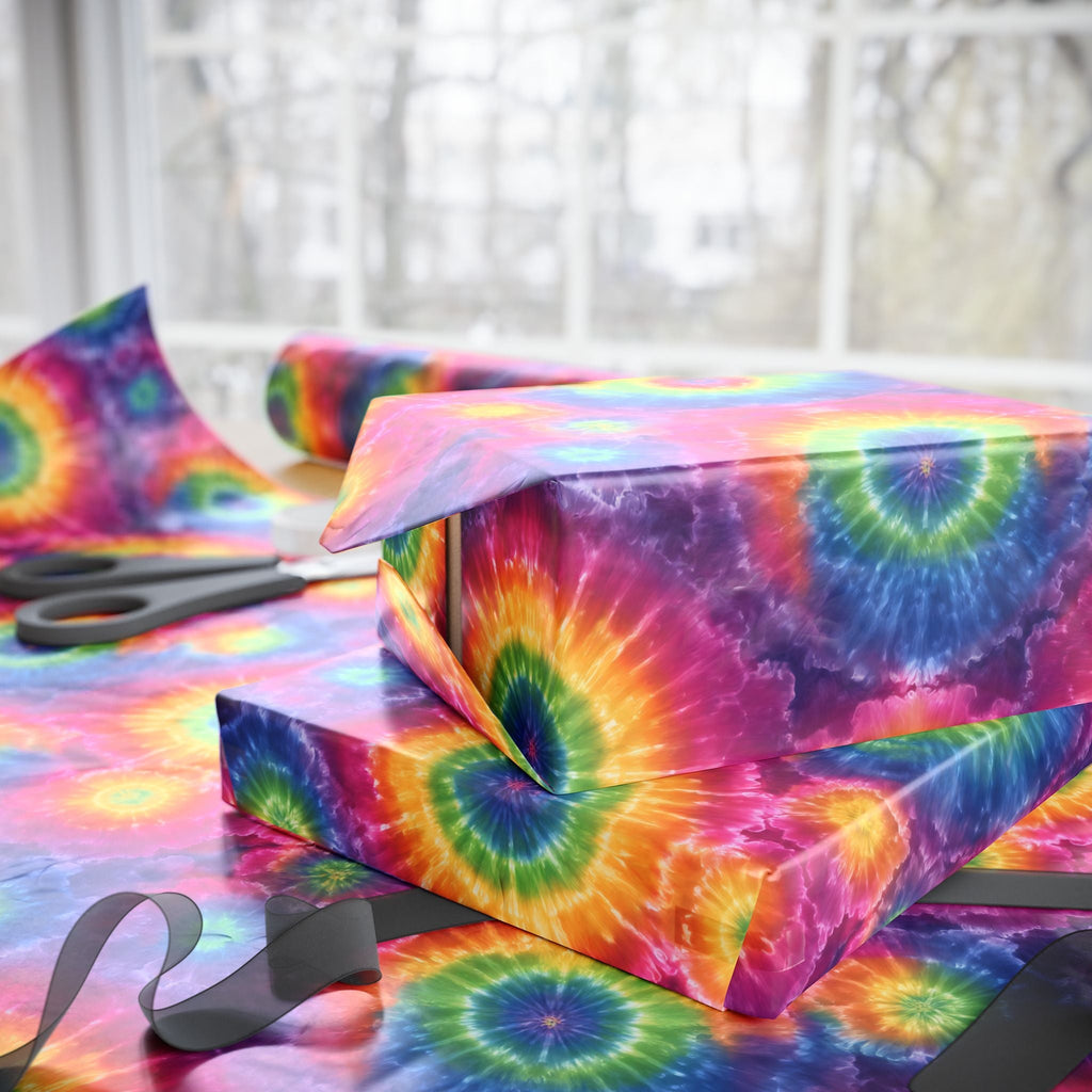 Bespattered Facade Rainbow Tie Dye Wrapping Paper | Three Sizes | Glossy or Matte