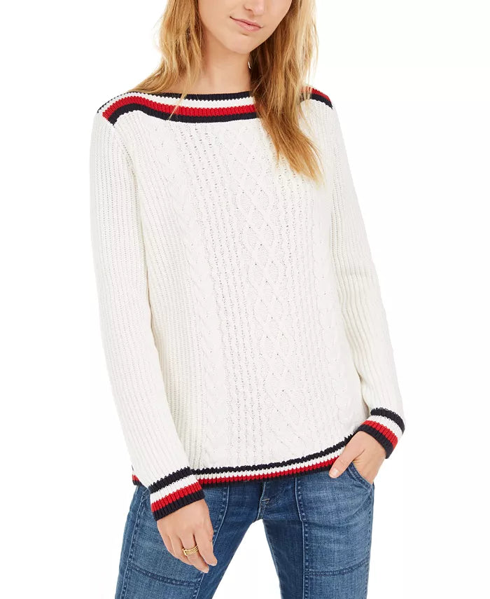 Tommy Hilfiger Women's Striped Cable-Knit Sweater, Size XL