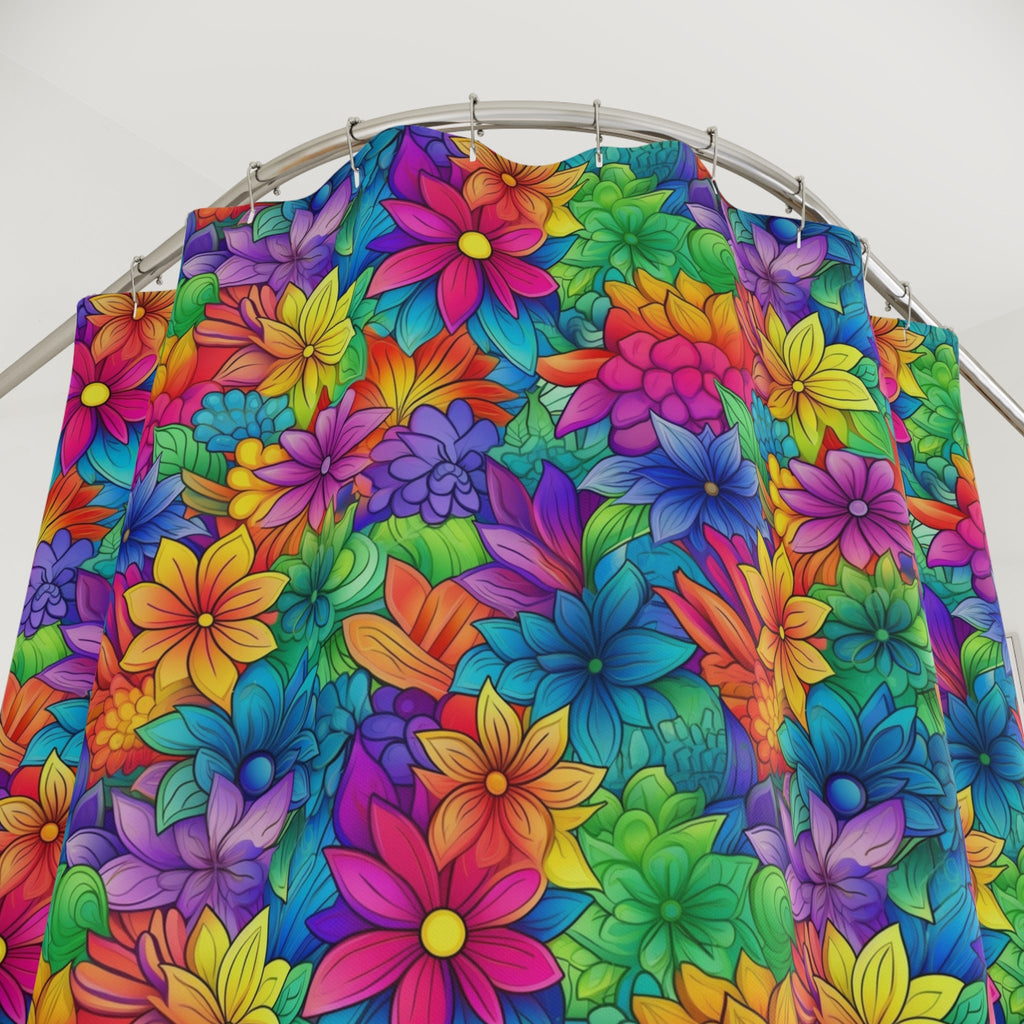 Bespattered Facade Bright Rainbow Flowers Shower Curtain