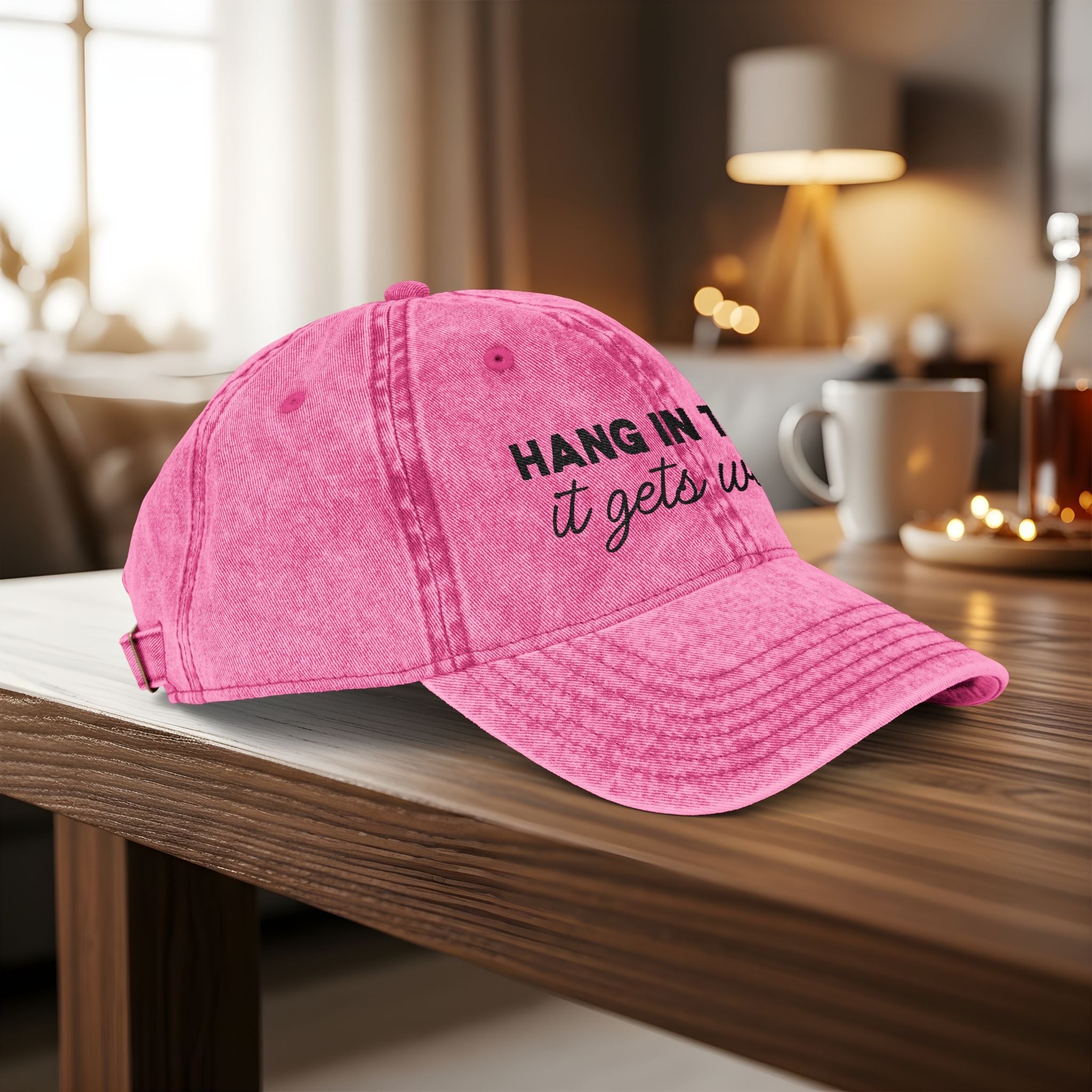 Bespattered Facade "Hang in There" Black Embroidered Vintage Cap