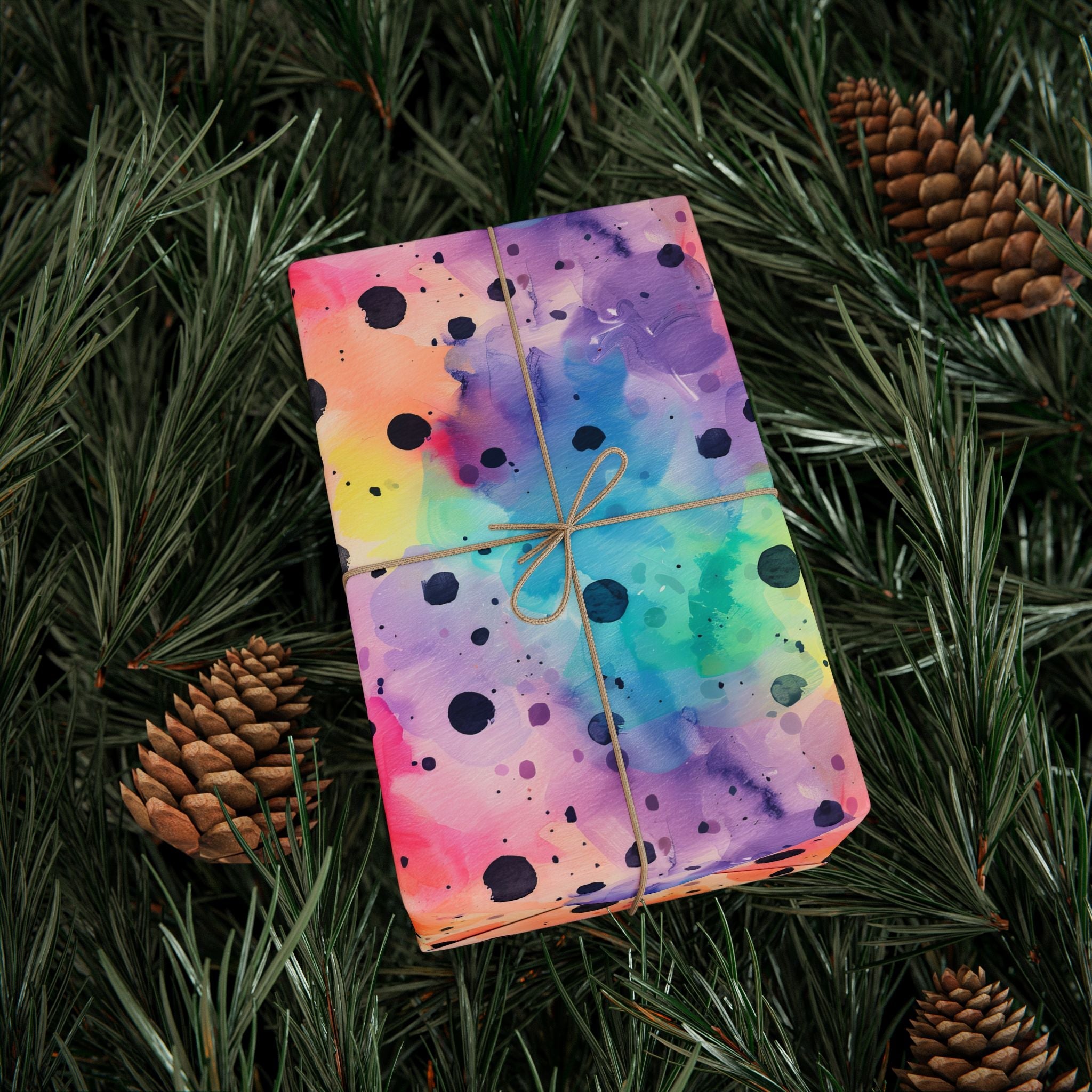 Bespattered Facade Rainbow Watercolor Dots Wrapping Paper | Three Sizes | Glossy or Matte