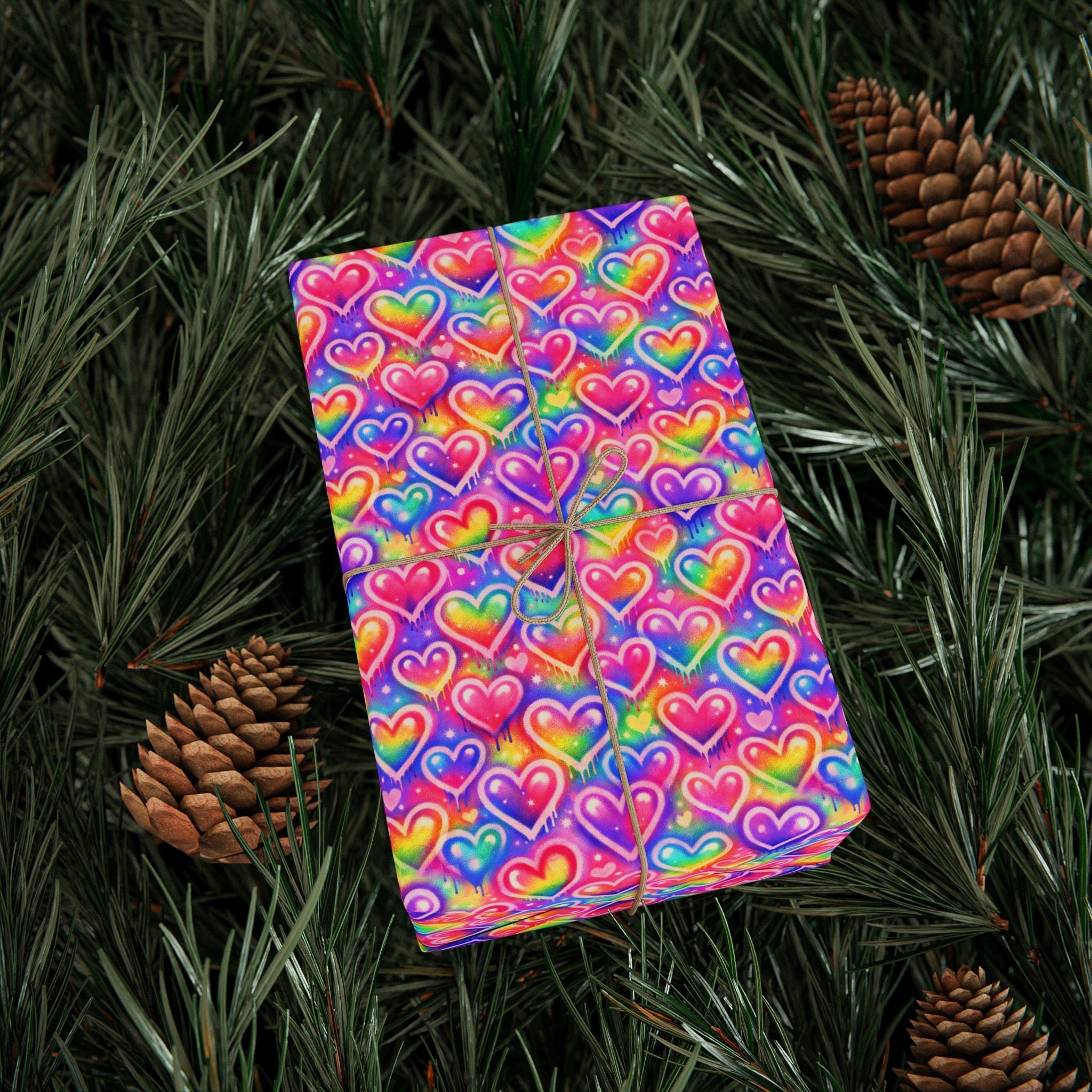 Bespattered Facade Rainbow Hearts Wrapping Paper | Three Sizes | Glossy or Matte