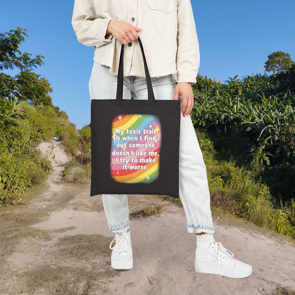 Bespattered Facade Rainbow "Toxic Trait" Canvas Tote Bag Reusable Carryall