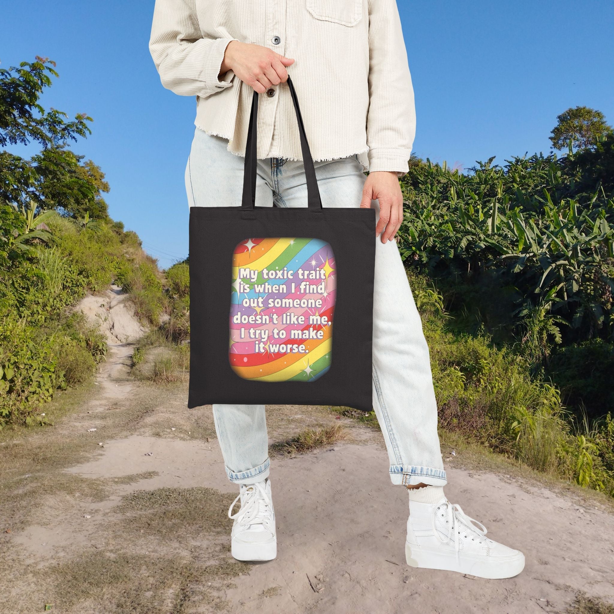 Bespattered Facade Rainbow "Toxic Trait" Canvas Tote Bag Reusable Carryall