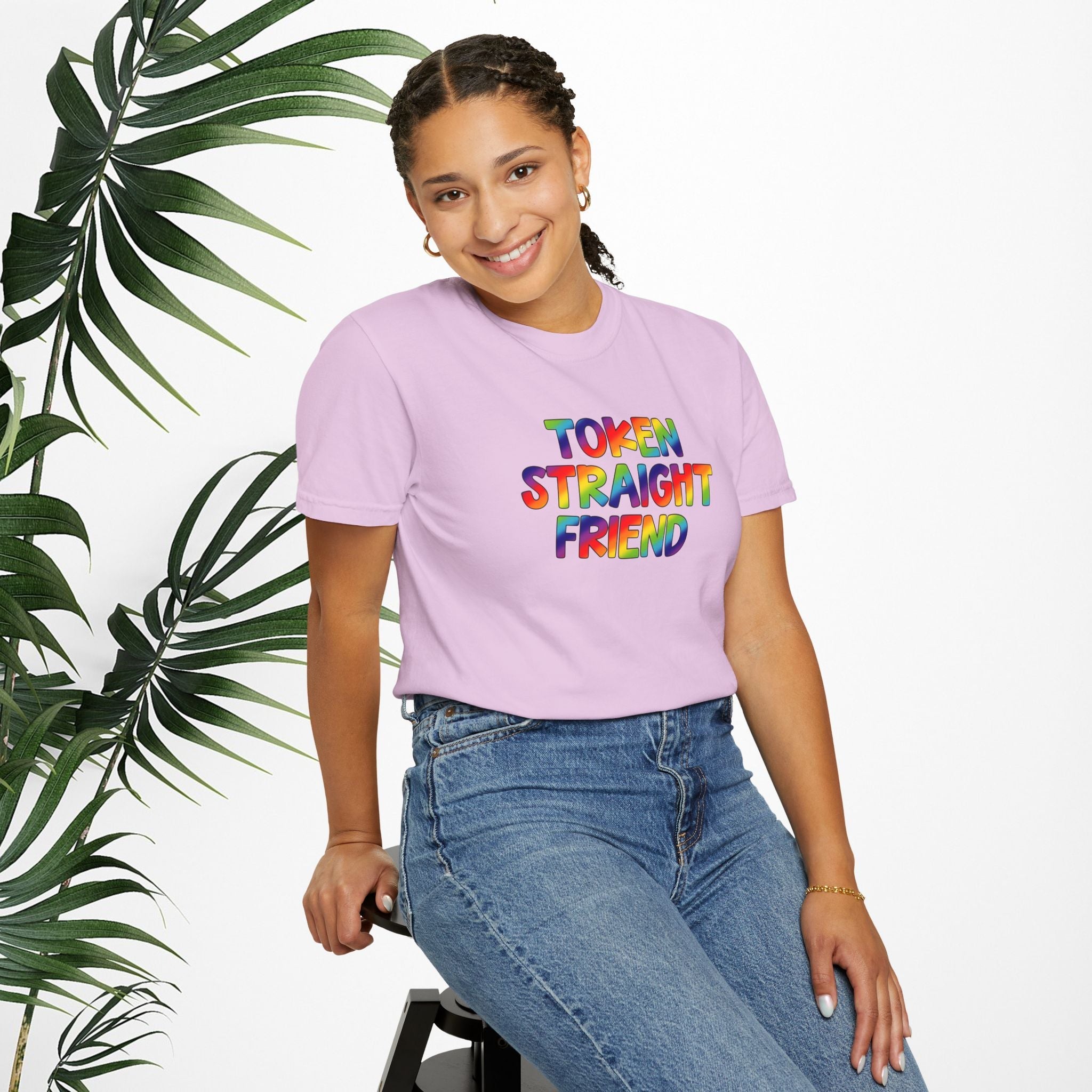 Bespattered Facade Rainbow Token Straight Friend Colorful LGBTQ+ Pride Premium Unisex Comfort Colors Garment Dyed 100% Cotton T-Shirt
