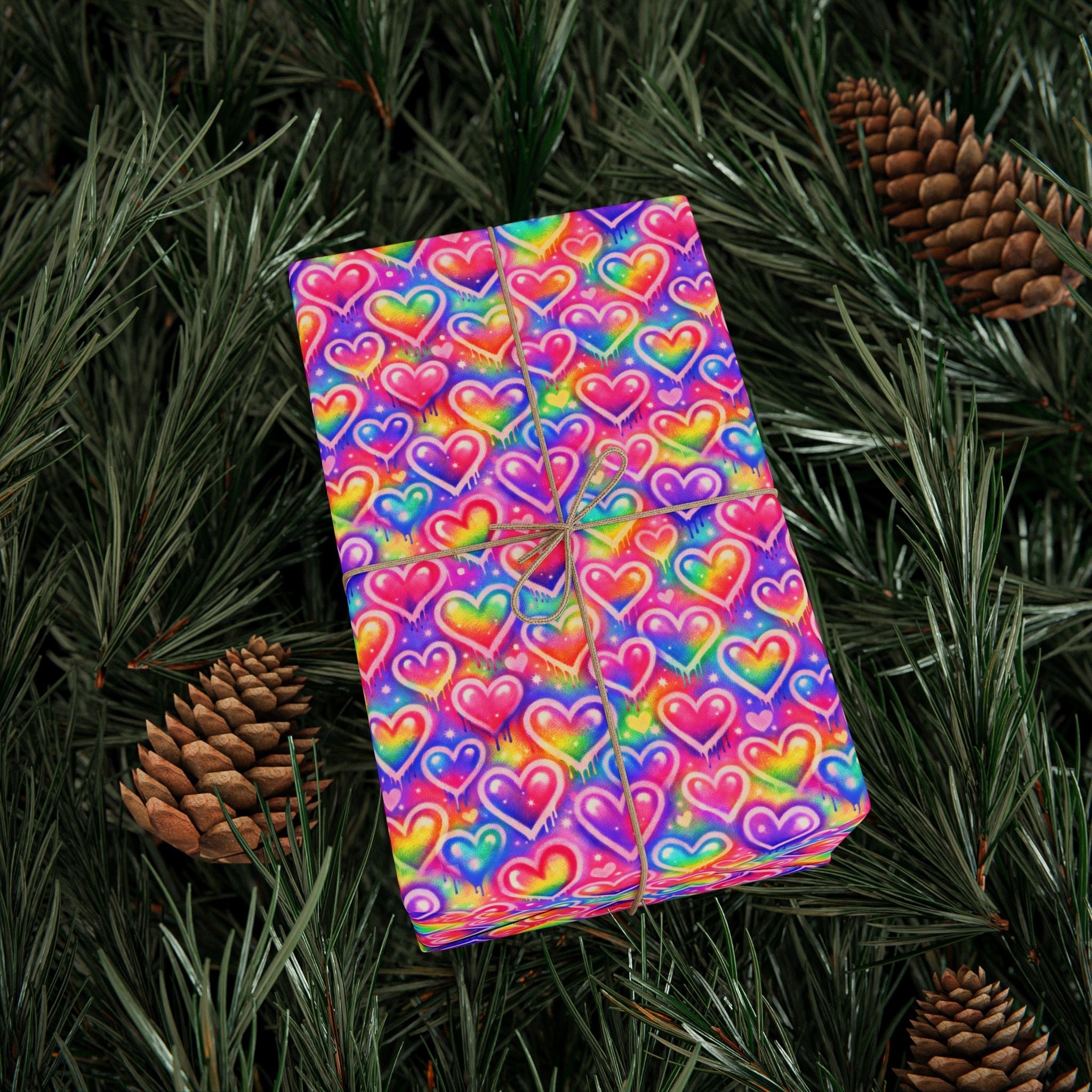 Bespattered Facade Rainbow Hearts Wrapping Paper | Three Sizes | Glossy or Matte