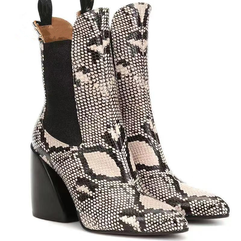 2020 New Chunky Heel Leather Short Boots for Women