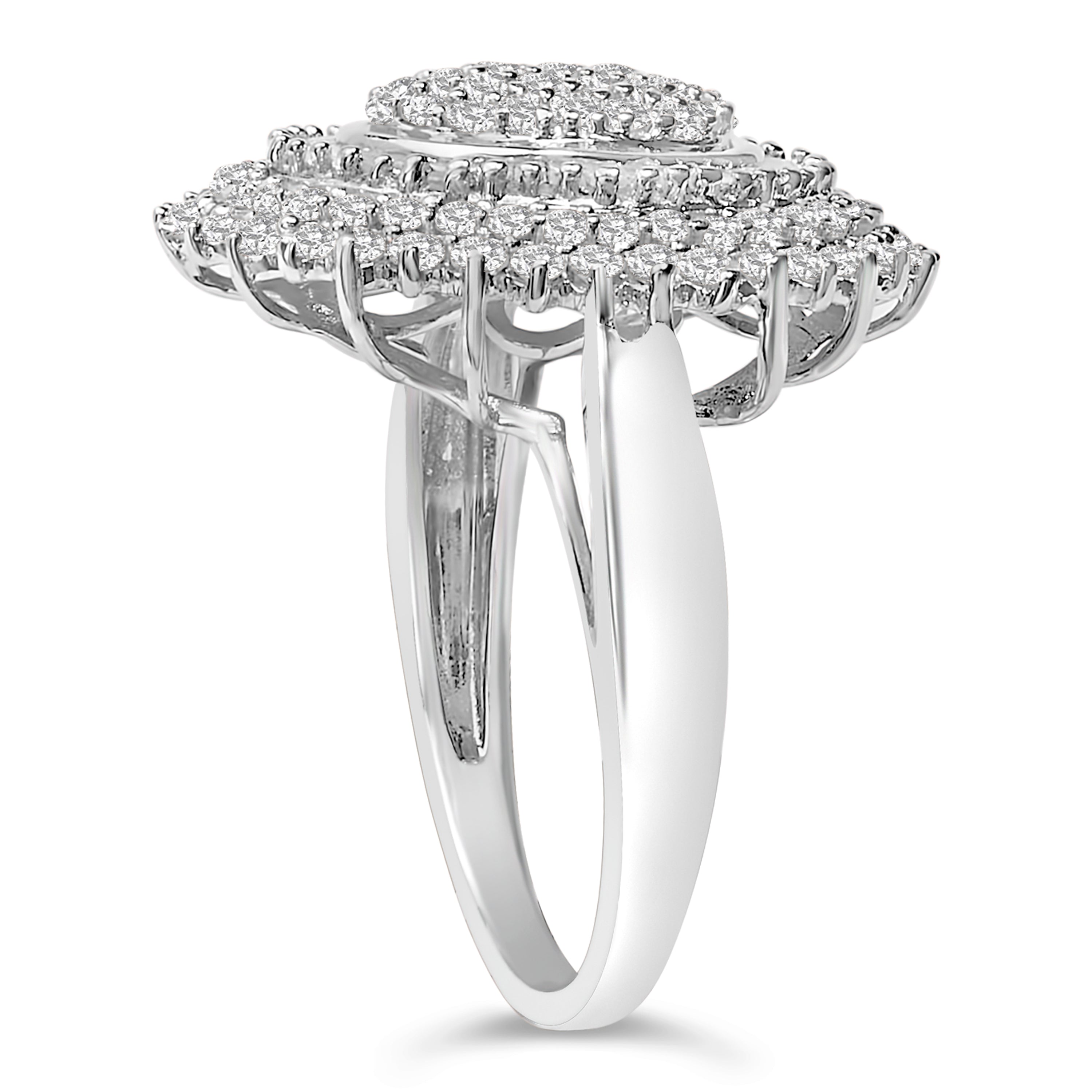 Sterling Silver 2.0 Cttw Diamond Oval Halo Cocktail Ring