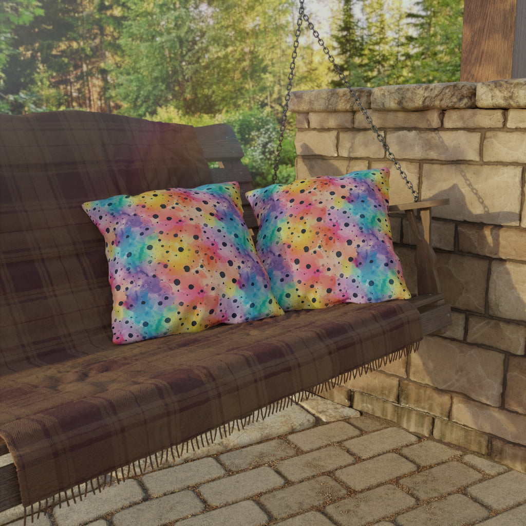 Bespattered Facade Rainbow Watercolor Dots UV-Resistant Outdoor Pillows | 4 Sizes