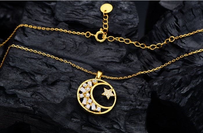 Korean Star and Moon Necklace, Women's Choker Chain