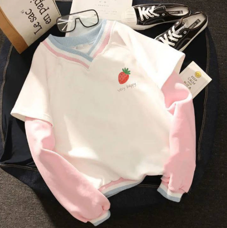 V-Neck Sweater with College Stitching Two-Piece Design