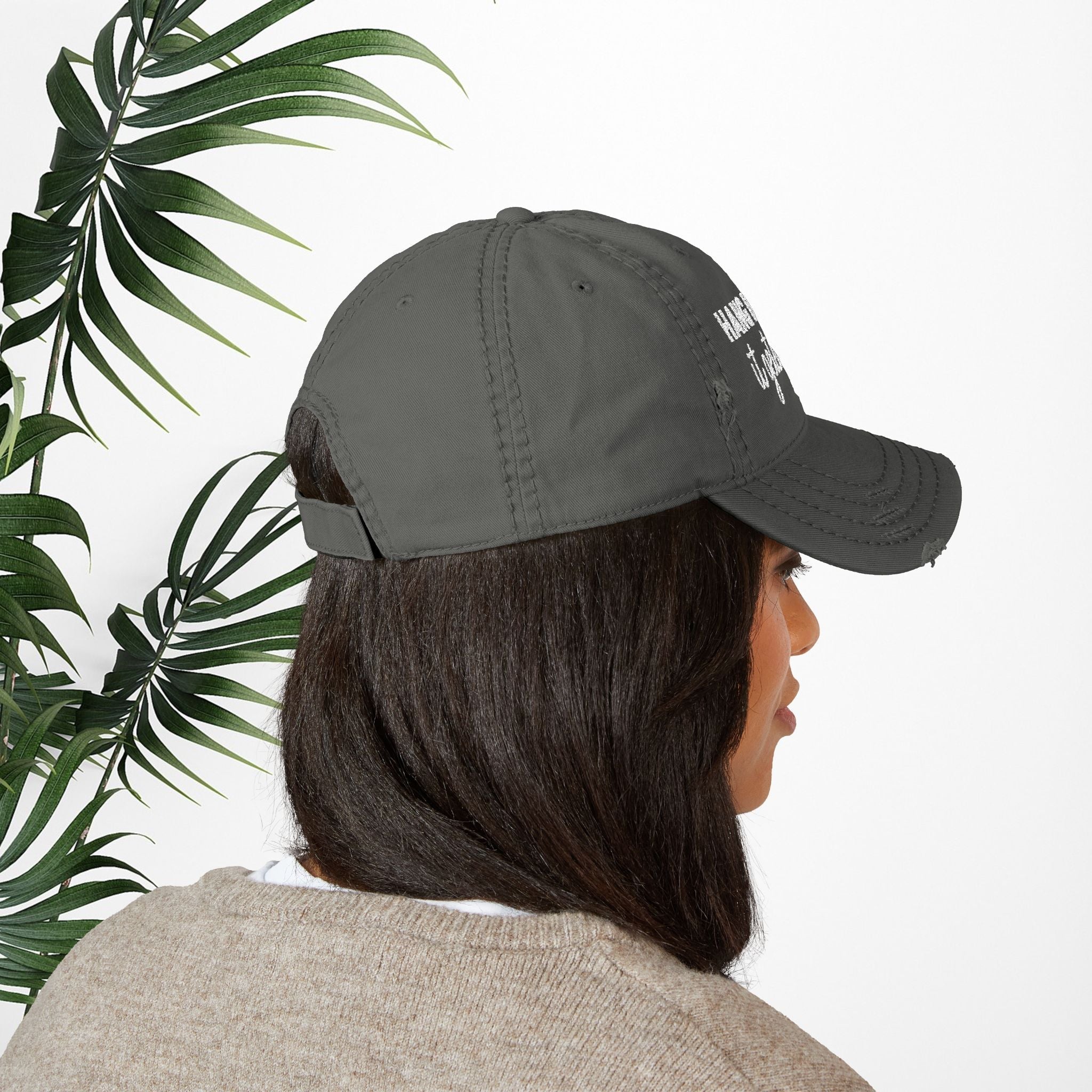 Bespattered Facade "Hang in There" White Embroidered Distressed Cap