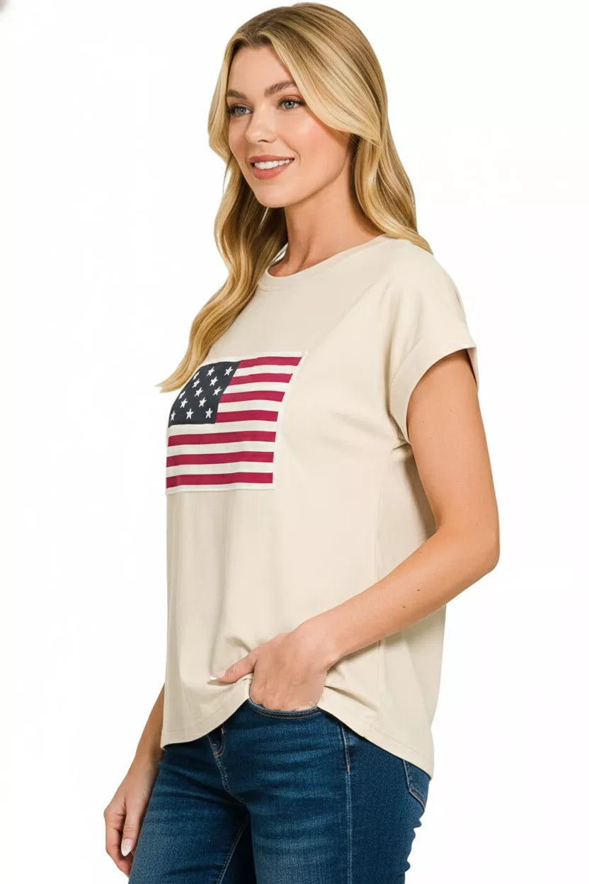 Zenana Full Size US Flag Round Neck Short Sleeve T-Shirt Plus Size