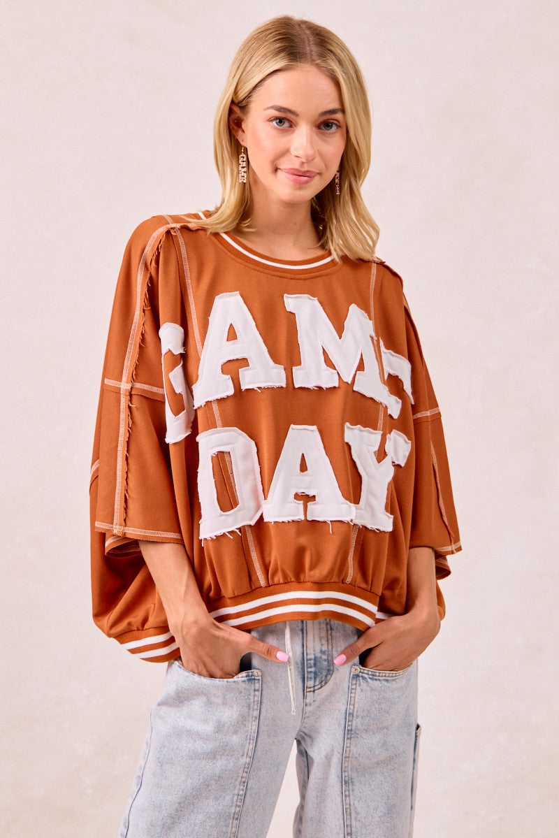 BiBi Gameday Patchwork Stitch Detail French Terry Top
