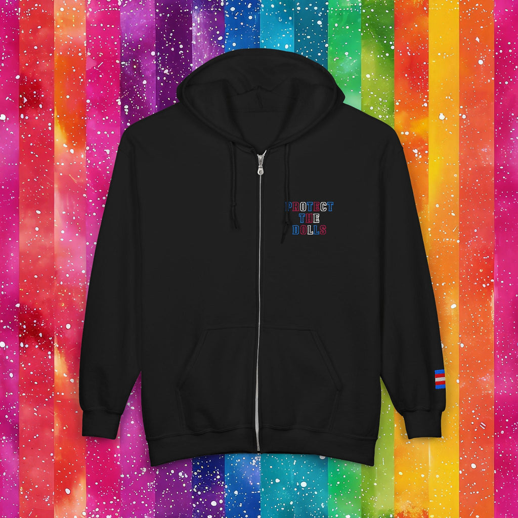 Bespattered Facade Protect the Dolls LGBTQ+ Pride Trans Support Embroidered Full-Zip Hoodie