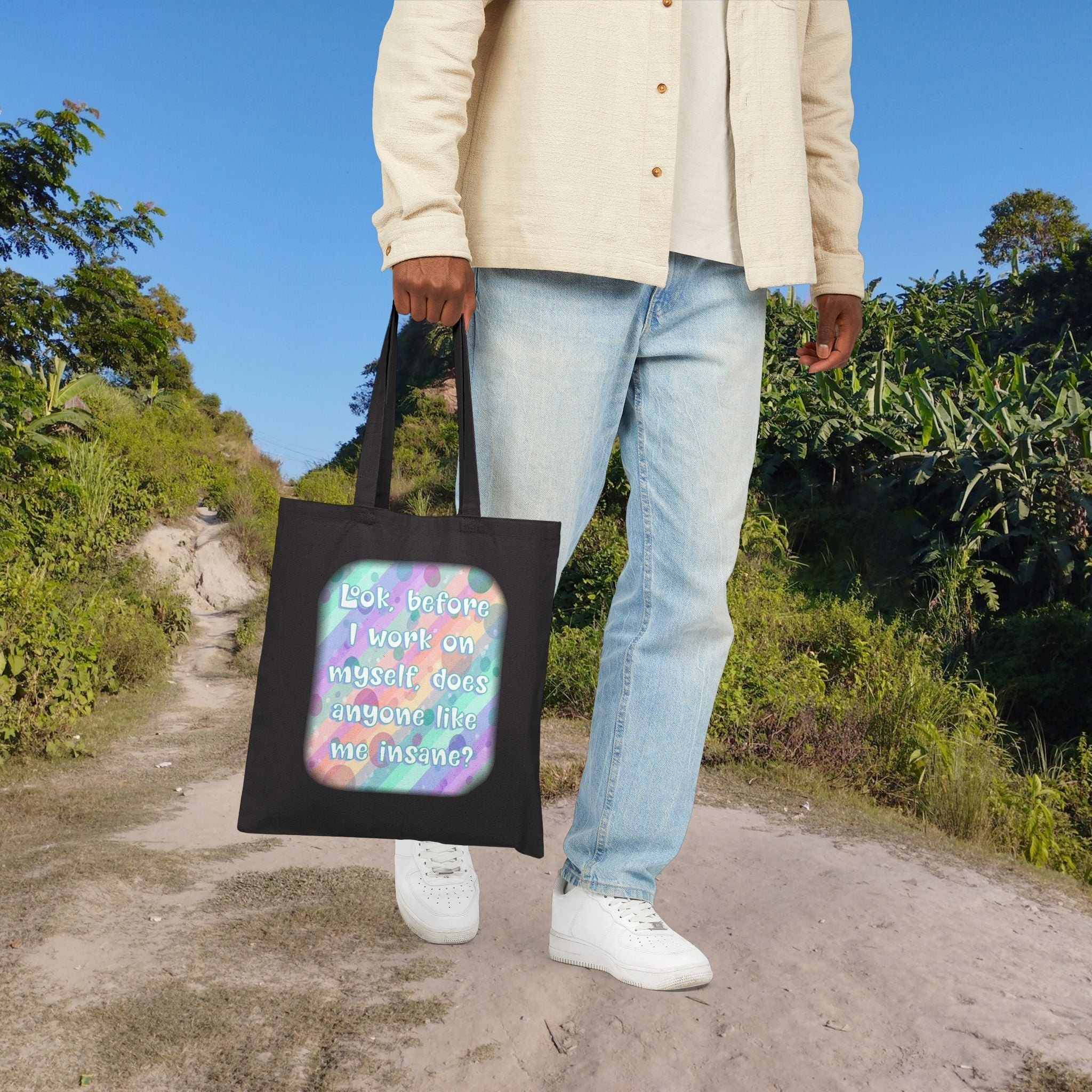 Bespattered Facade Rainbow "Self Improvement" Canvas Tote Bag Reusable Carryall