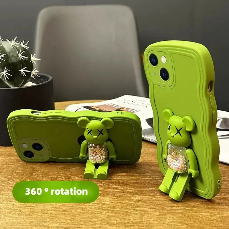 Wave Edge Phone Case with 3D Bear Bracket for iPhone