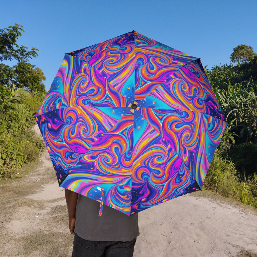 Bespattered Facade Trippy Rainbow Foldable Umbrella — Compact Semi-Automatic Rain Parasol