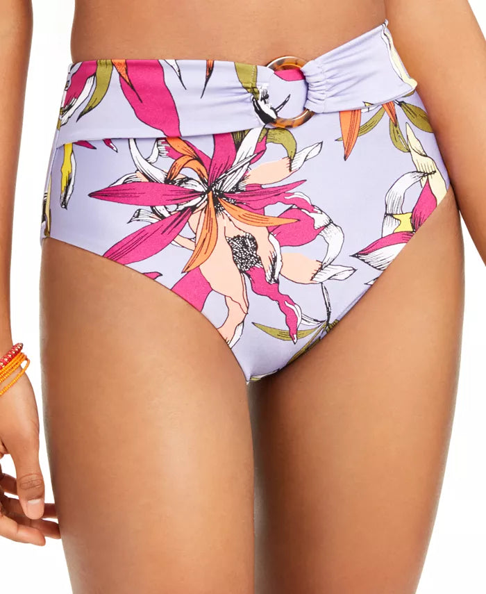 Bar III Printed High-Waist Bikini Bottoms Wild Tropic, Purple, Size Xs