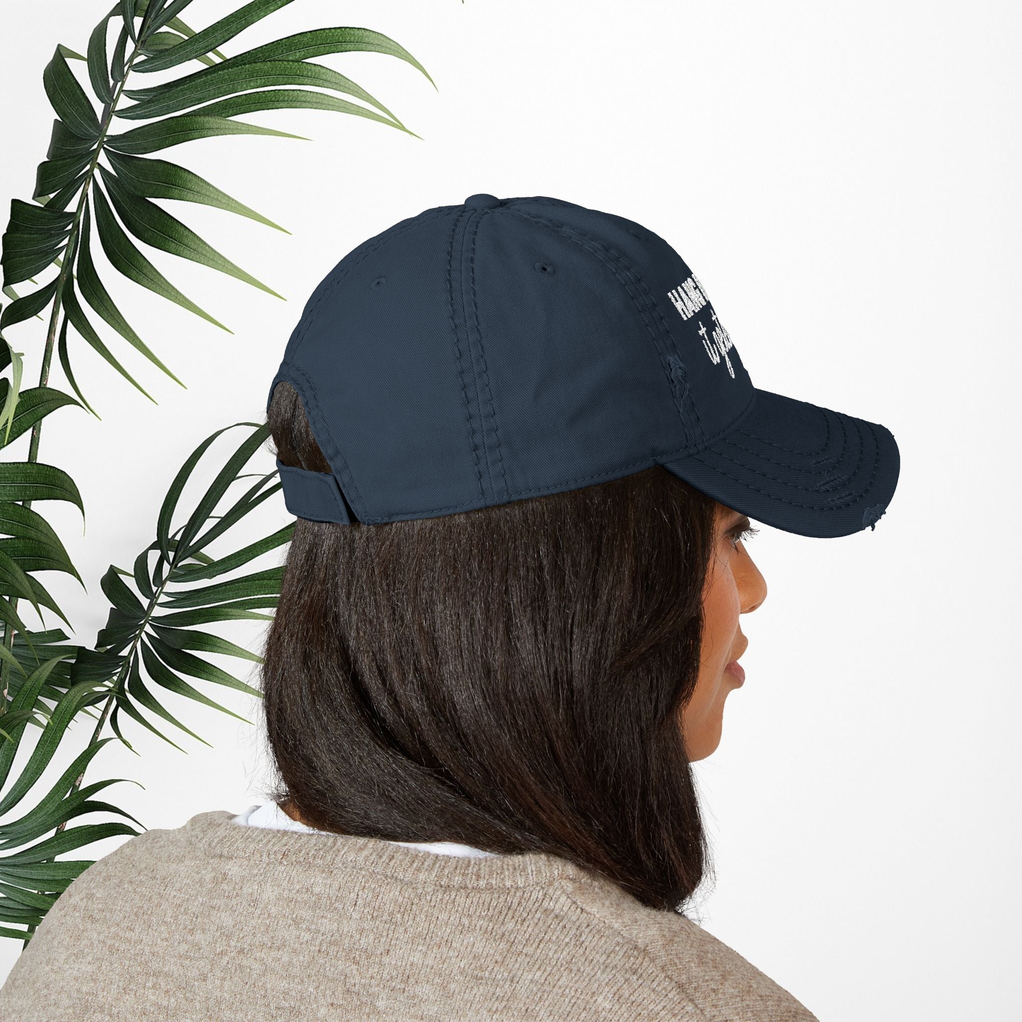 Bespattered Facade "Hang in There" White Embroidered Distressed Cap