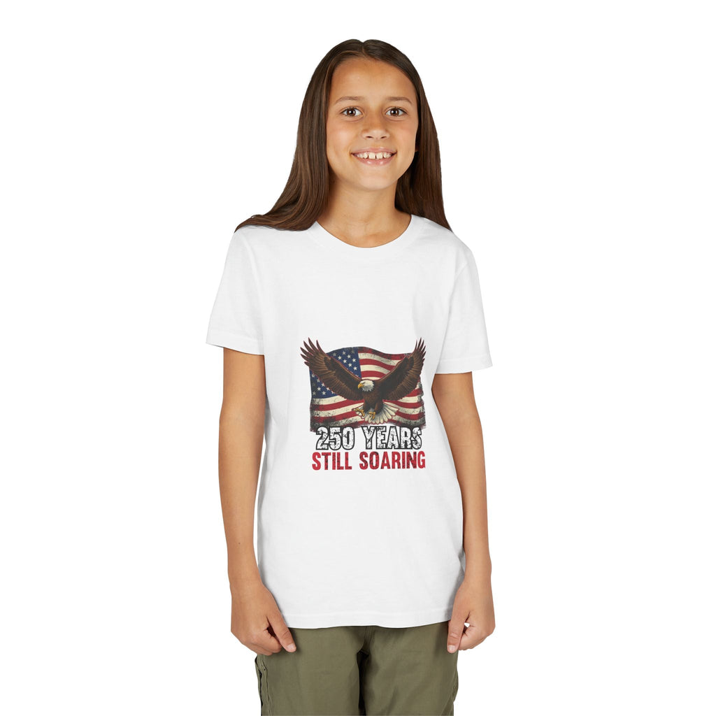 Youth Tee - "250 Years Still Soaring" Eagle American Flag Patriotic T‑Shirt