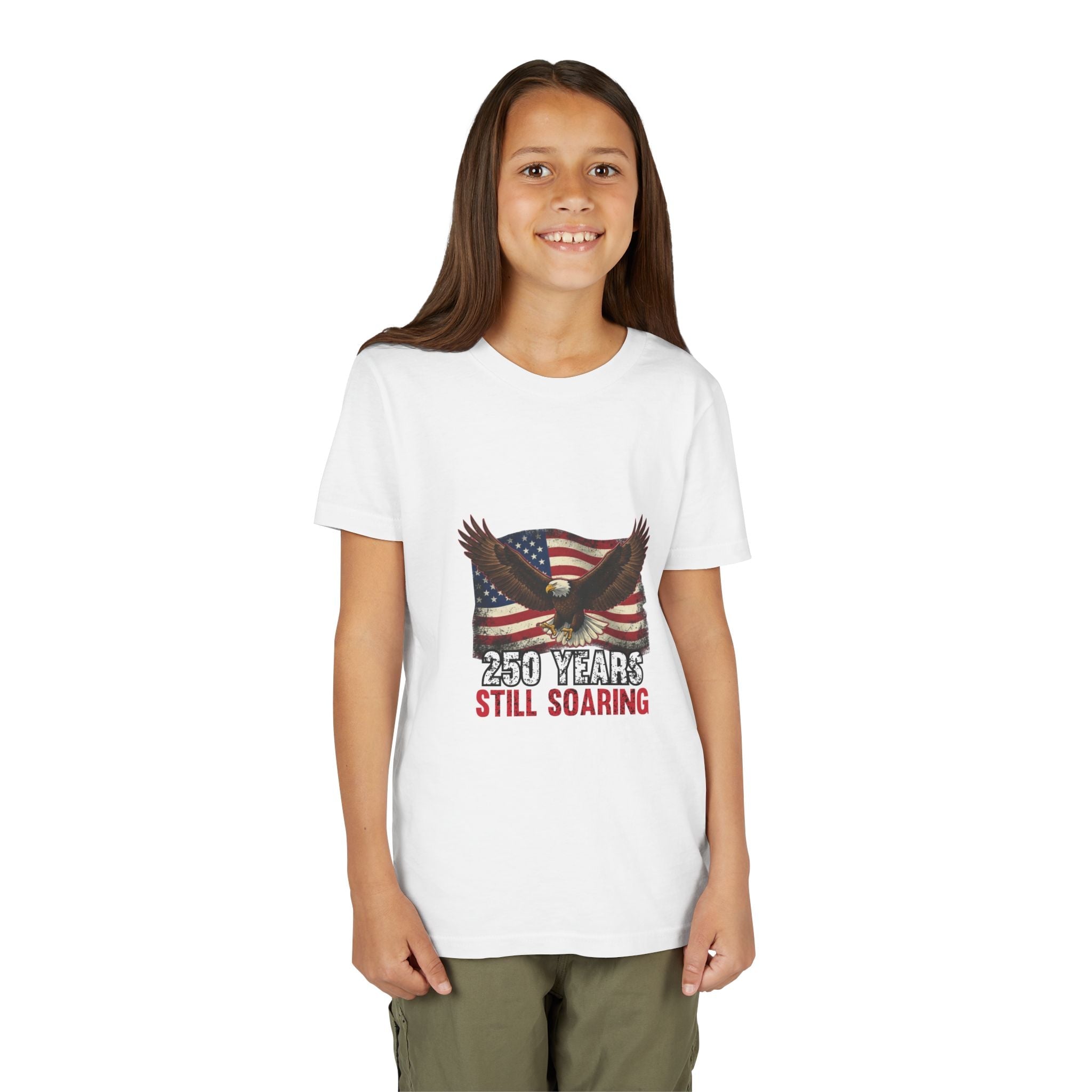 Youth Tee - "250 Years Still Soaring" Eagle American Flag Patriotic T‑Shirt