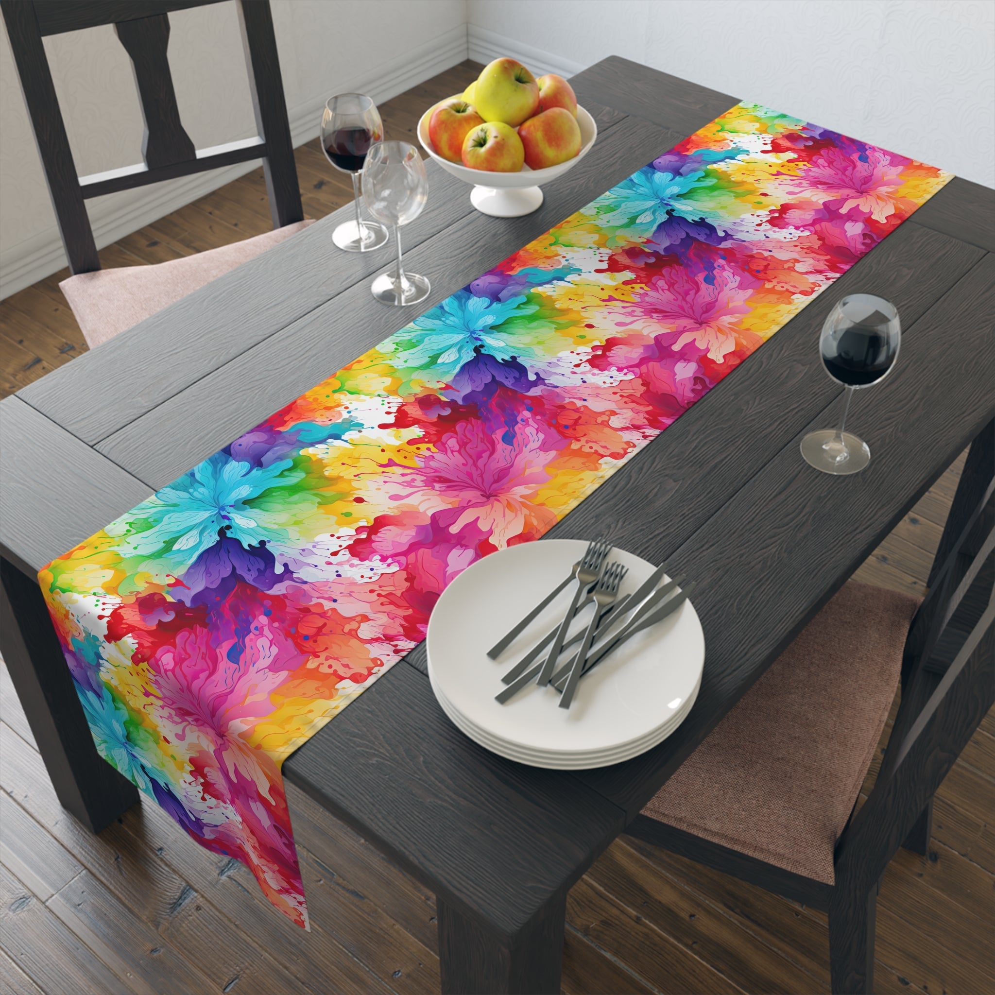 Bespattered Facade Rainbow Abstract Flowers Table Runner (2 sizes)