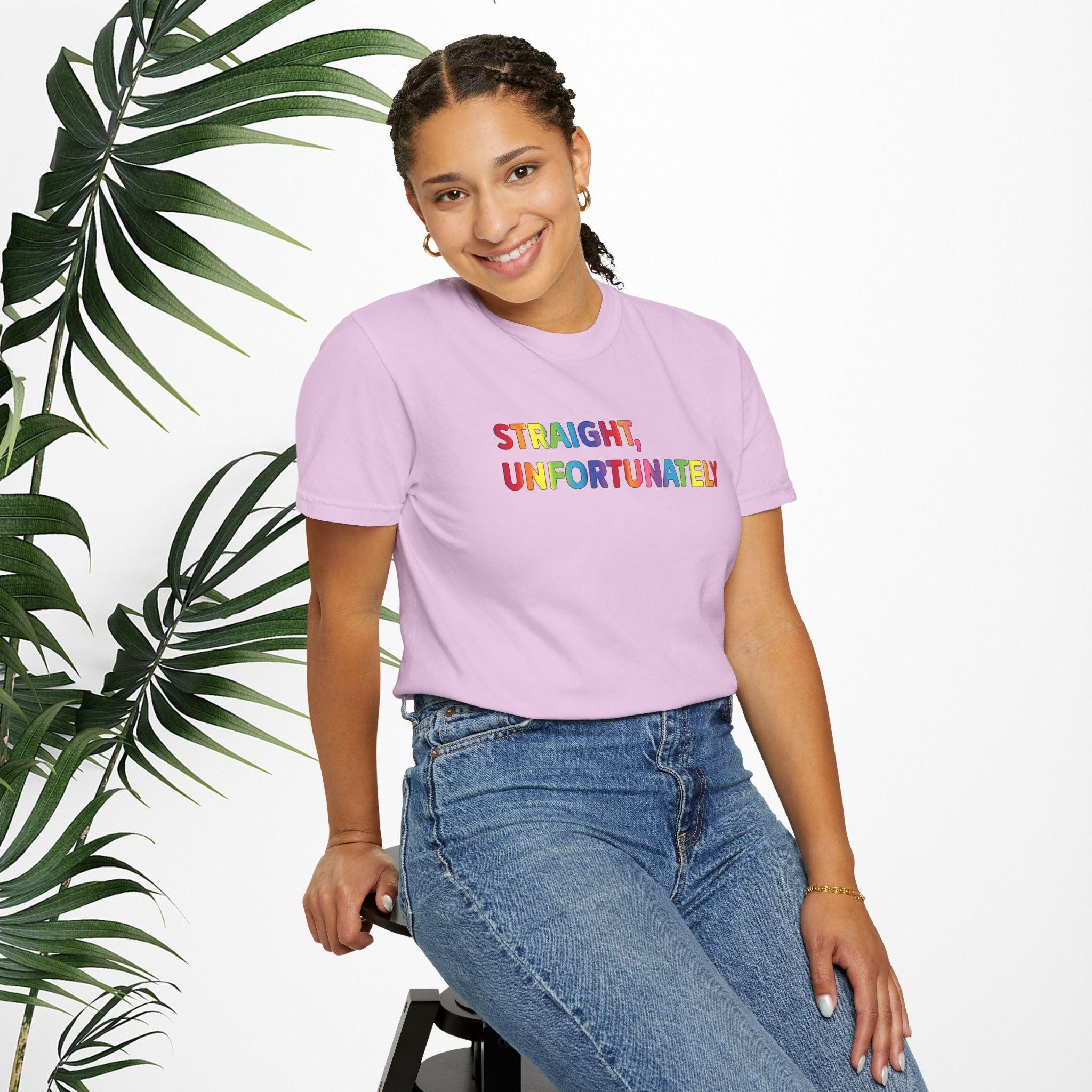 Bespattered Facade Rainbow Unfortunately Straight Colorful LGBTQ+ Pride Premium Unisex Comfort Colors Garment Dyed 100% Cotton T-Shirt