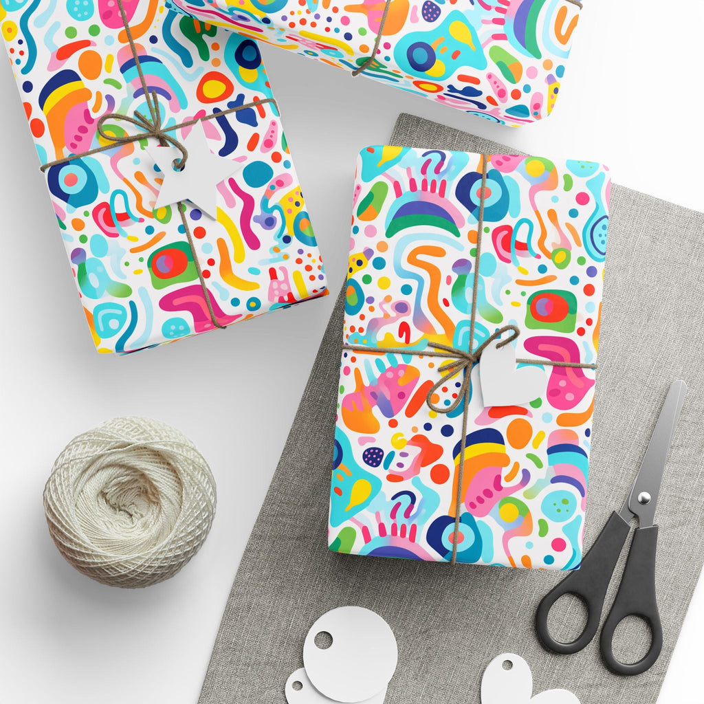 Bespattered Facade Rainbow Doodles Wrapping Paper | Three Sizes | Glossy or Matte