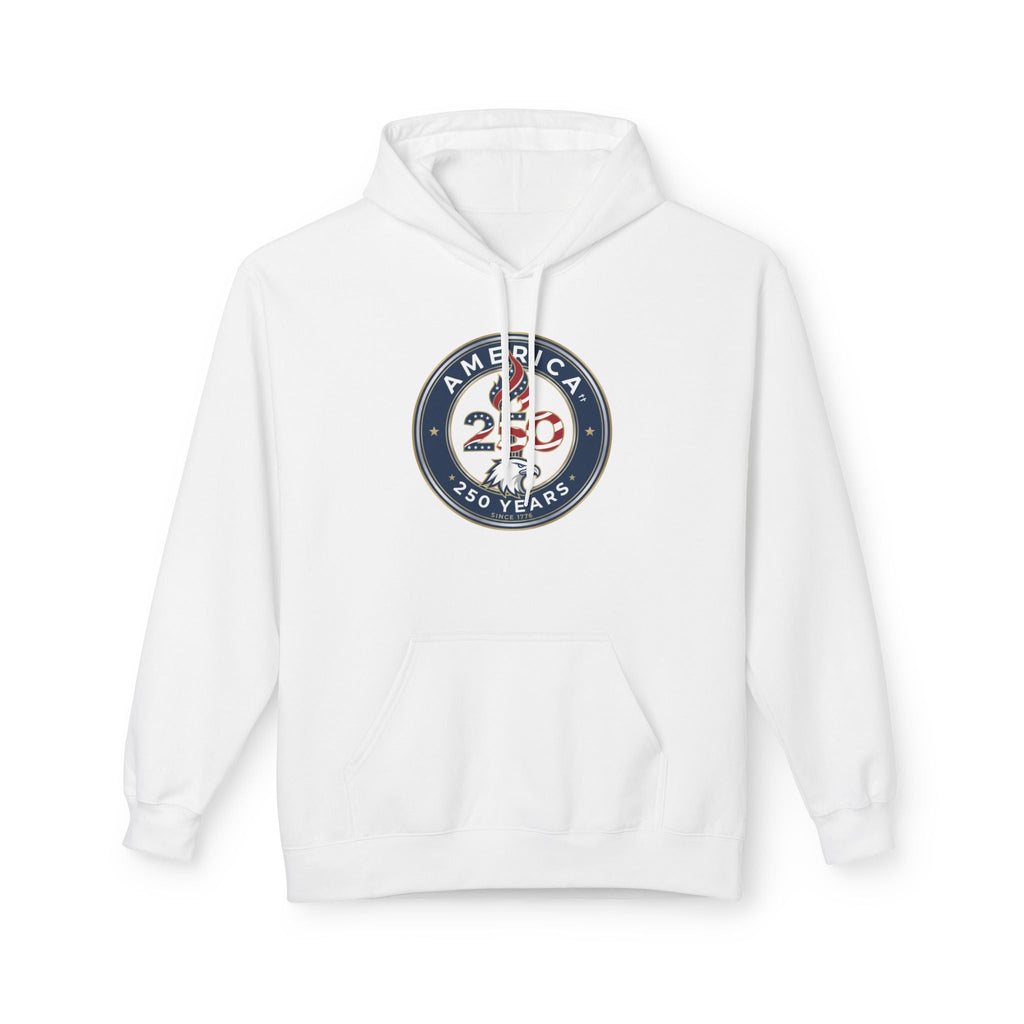 America 250 Years Badge Hoodie – USA Flag Patriotic Celebration Pullover