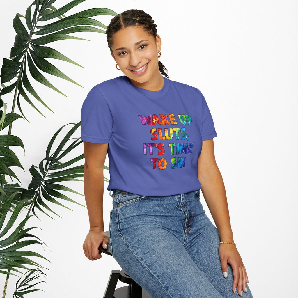 Bespattered Facade Rainbow Wake Up Colorful LGBTQ+ Pride Premium Unisex Comfort Colors Garment Dyed 100% Cotton T-Shirt