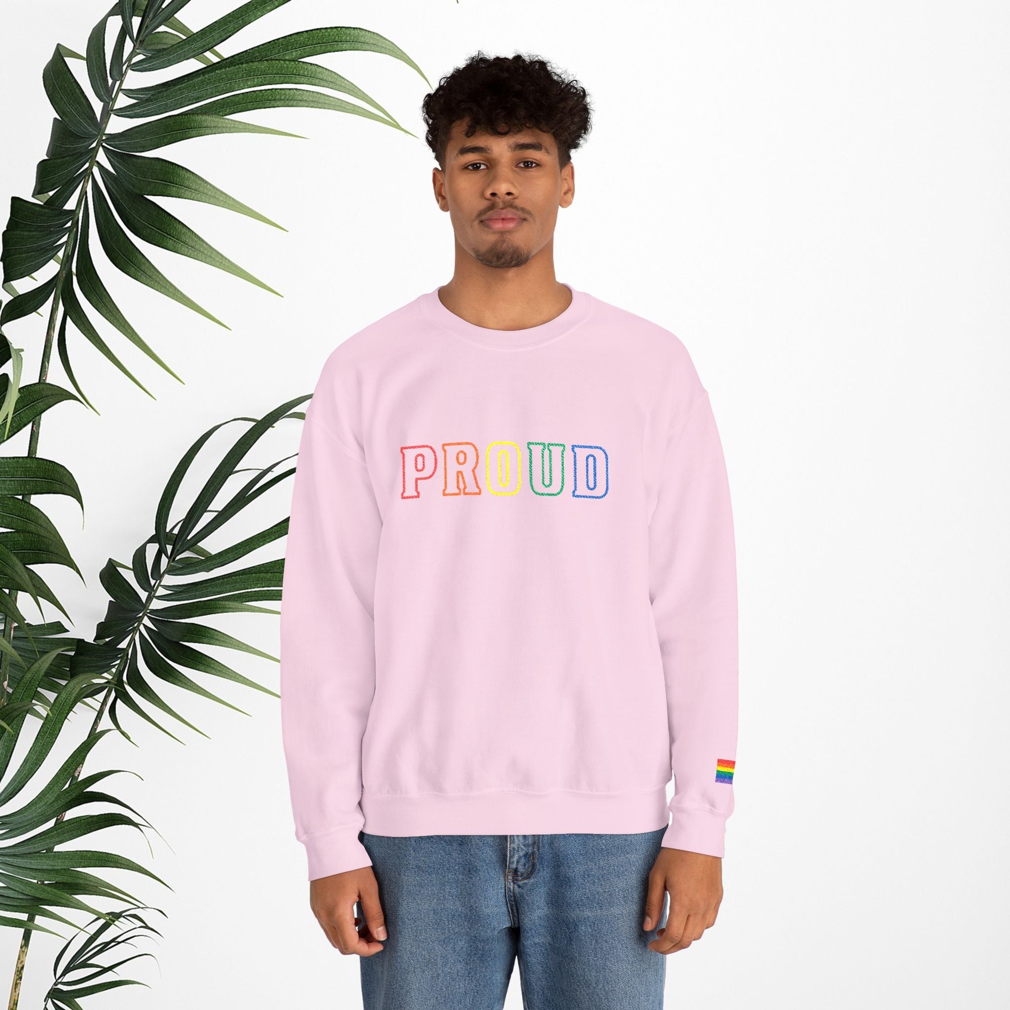 Bespattered Facade Proud Rainbow LGBTQ+ Pride Embroidered Crewneck Sweatshirt
