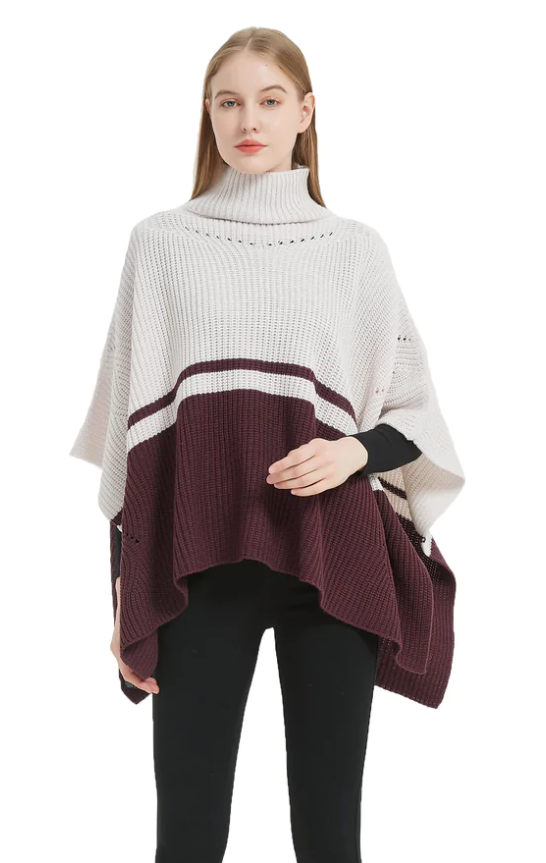Save the Ocean Sustainable Color Block Pullover Turtleneck Poncho, OS