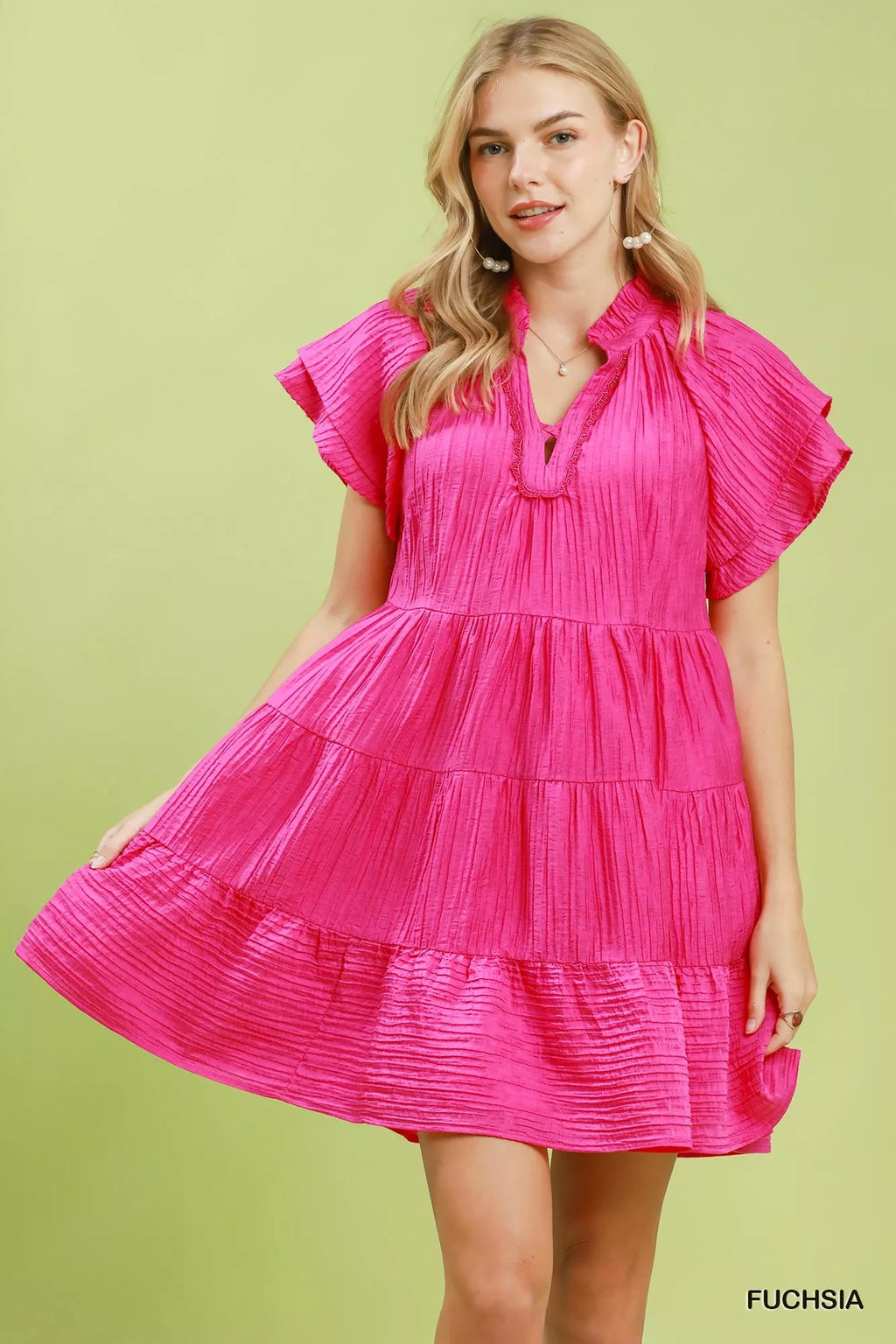 Umgee Tiered Ruffle Sleeve Textured Mini Dress