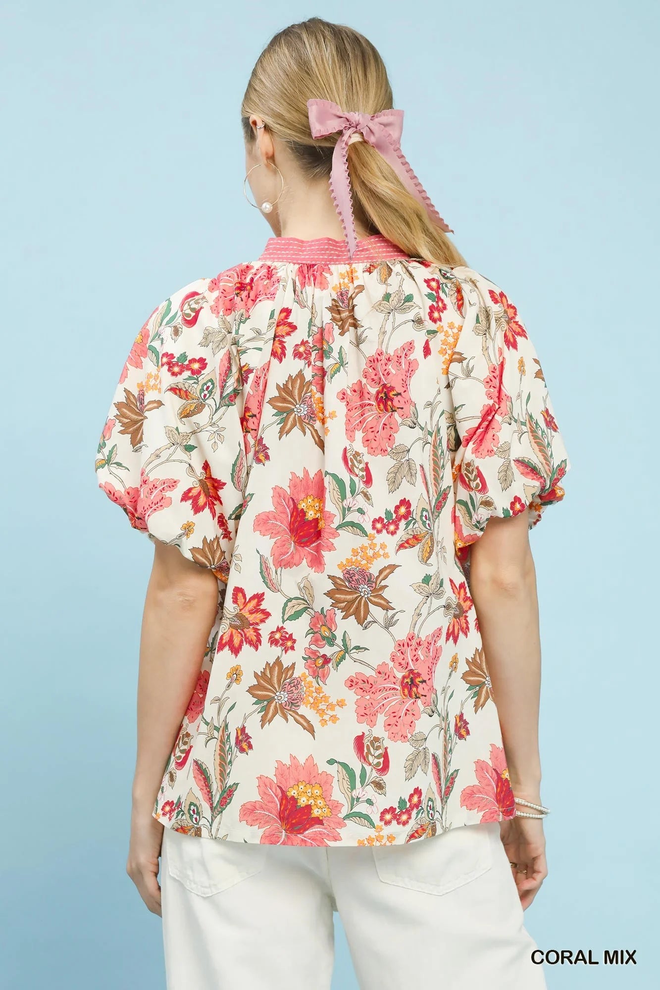 Umgee Mix Floral Puff Sleeve Blouse