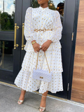 Chiffon White Print Loose Waist Commuter Dress
