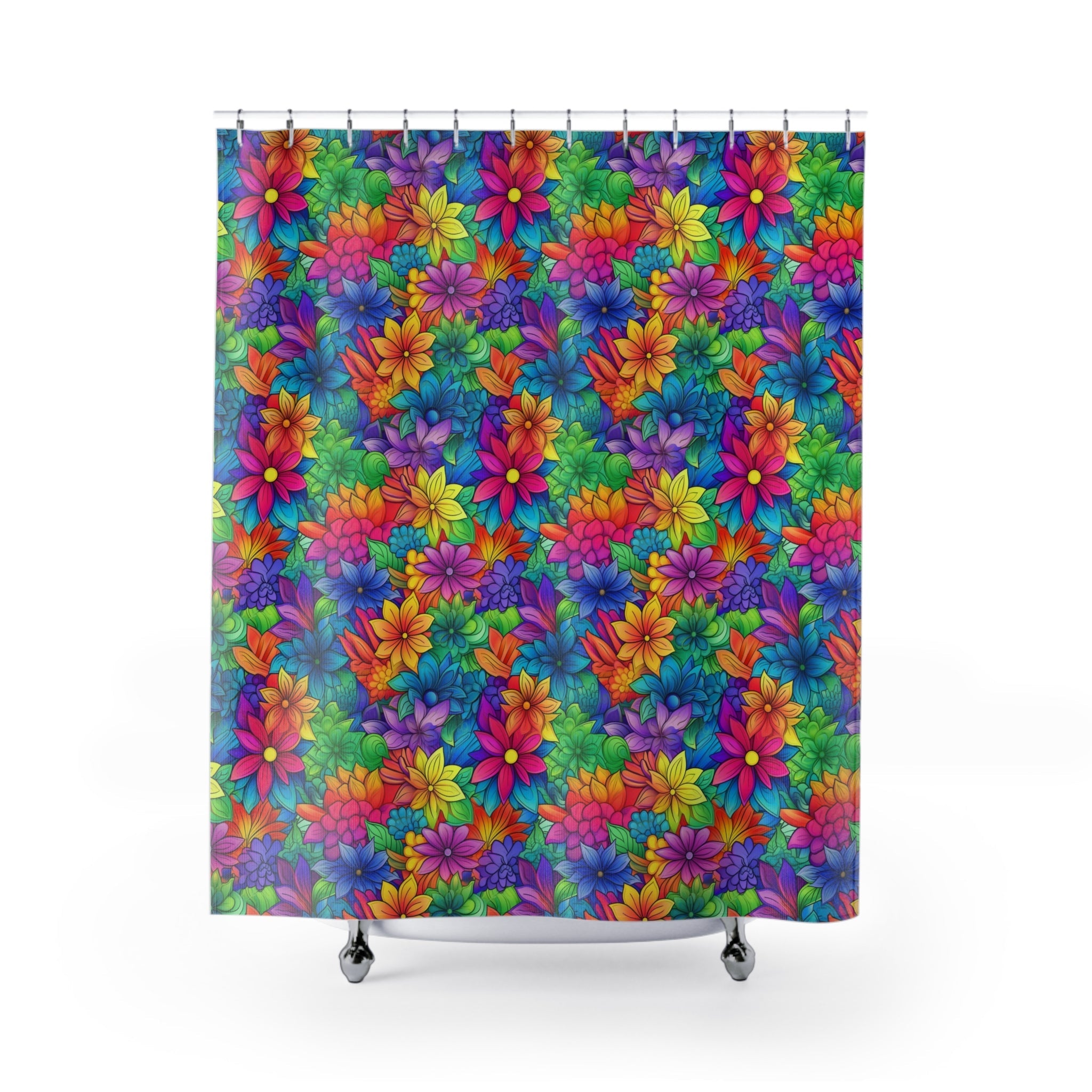 Bespattered Facade Bright Rainbow Flowers Shower Curtain