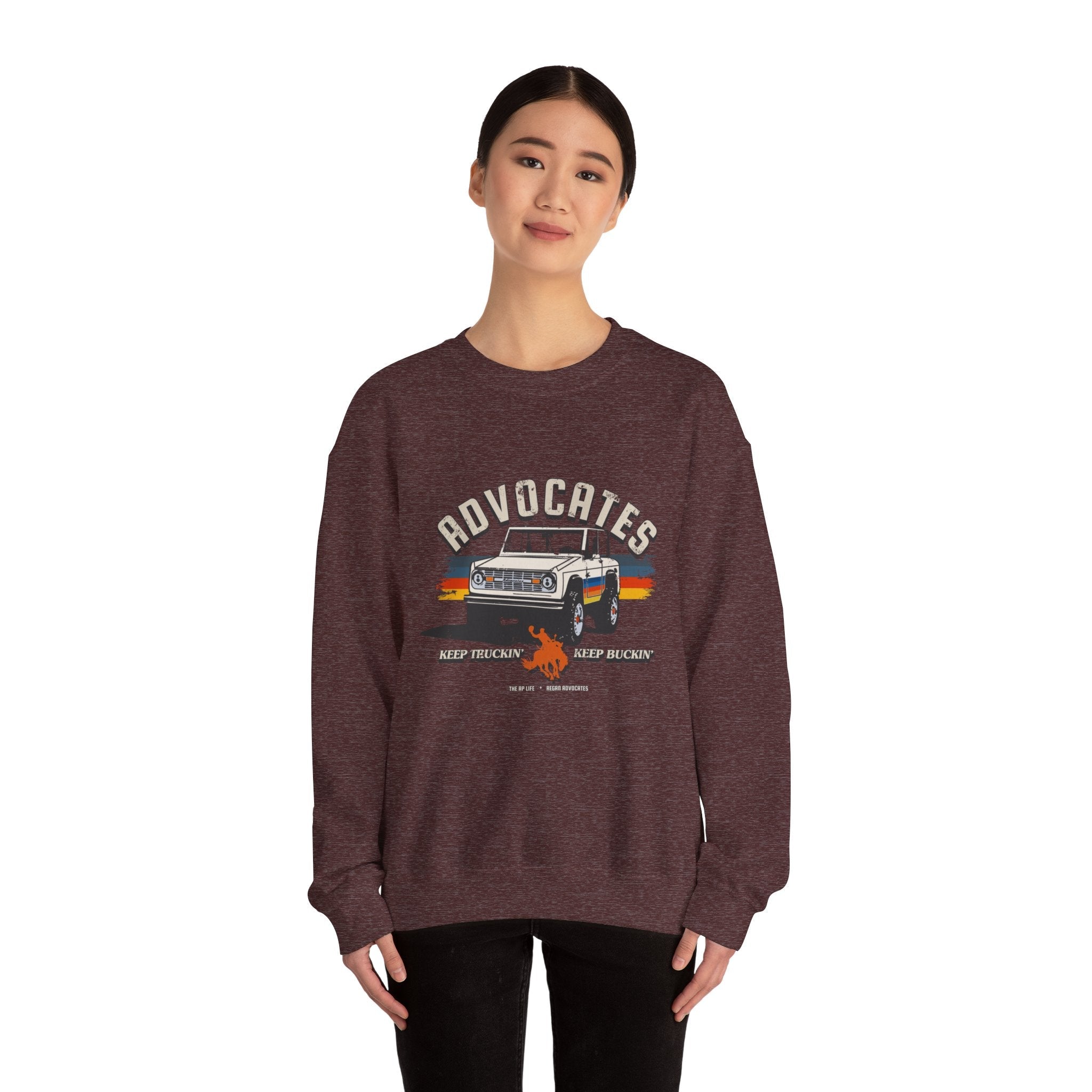Advocates Keep Truckin', Keep Buckin' - Retro Bronco Truck - Unisex Heavy Blend™ Crewneck Sweatshirt