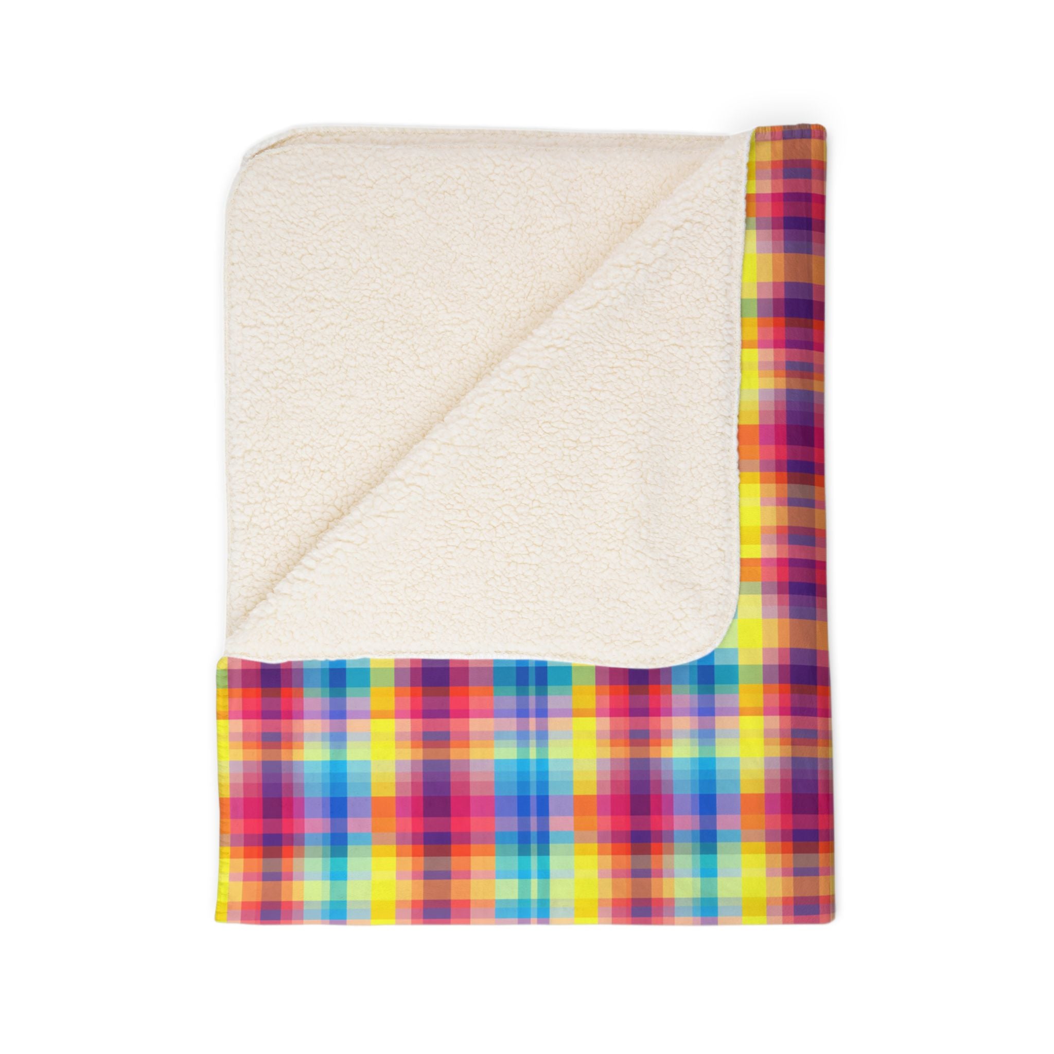 Bespattered Facade Rainbow Plaid Vibrant Fleece Sherpa Blanket | 2 Colors & Sizes